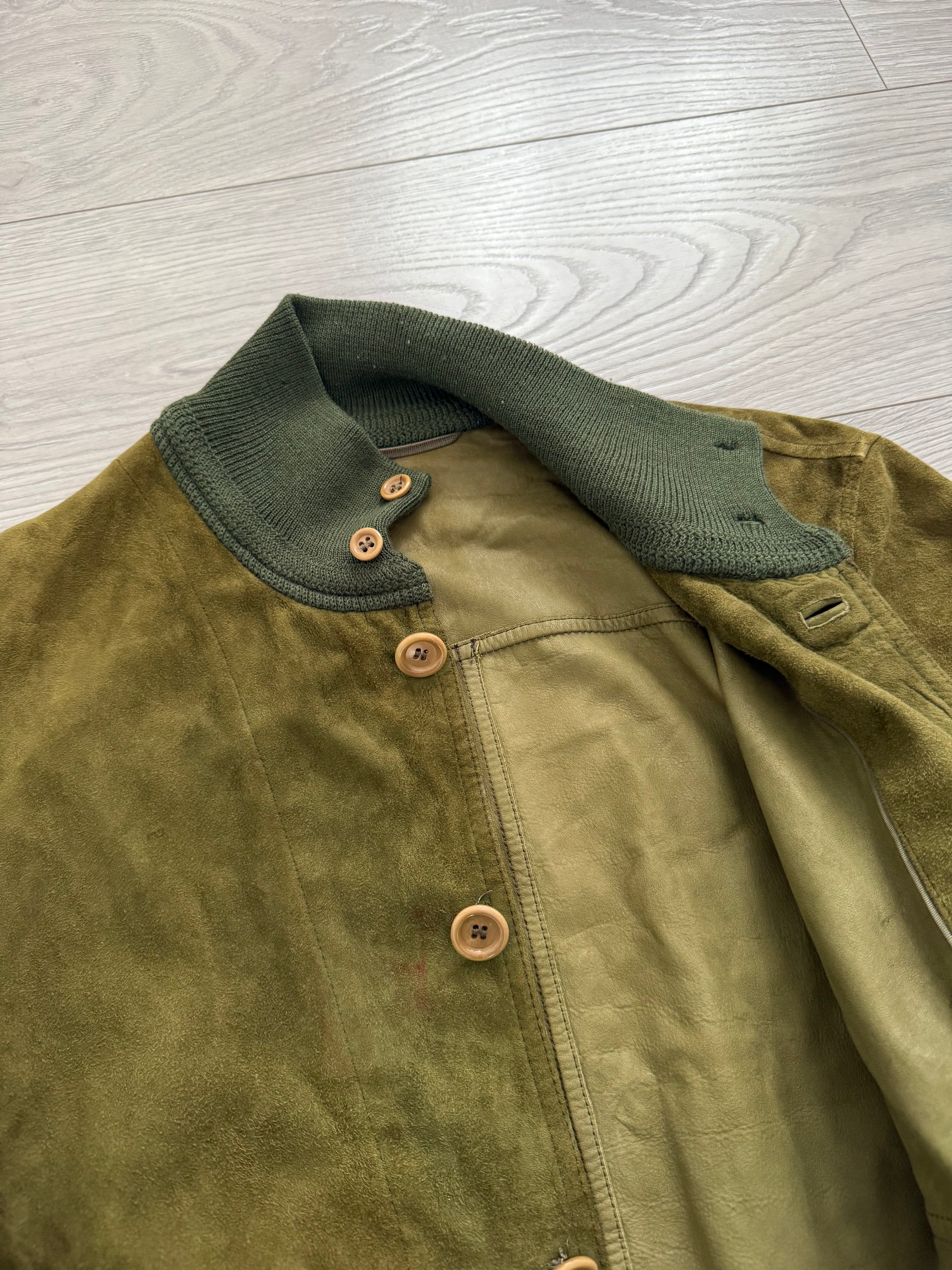 Sicons Armani 1980s Suede Green Military Flight Jacket - Size S