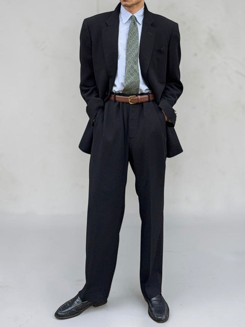 Armani 1990s 2B Draped Wool Black Suit - Size XL Jacket / 37" Waist