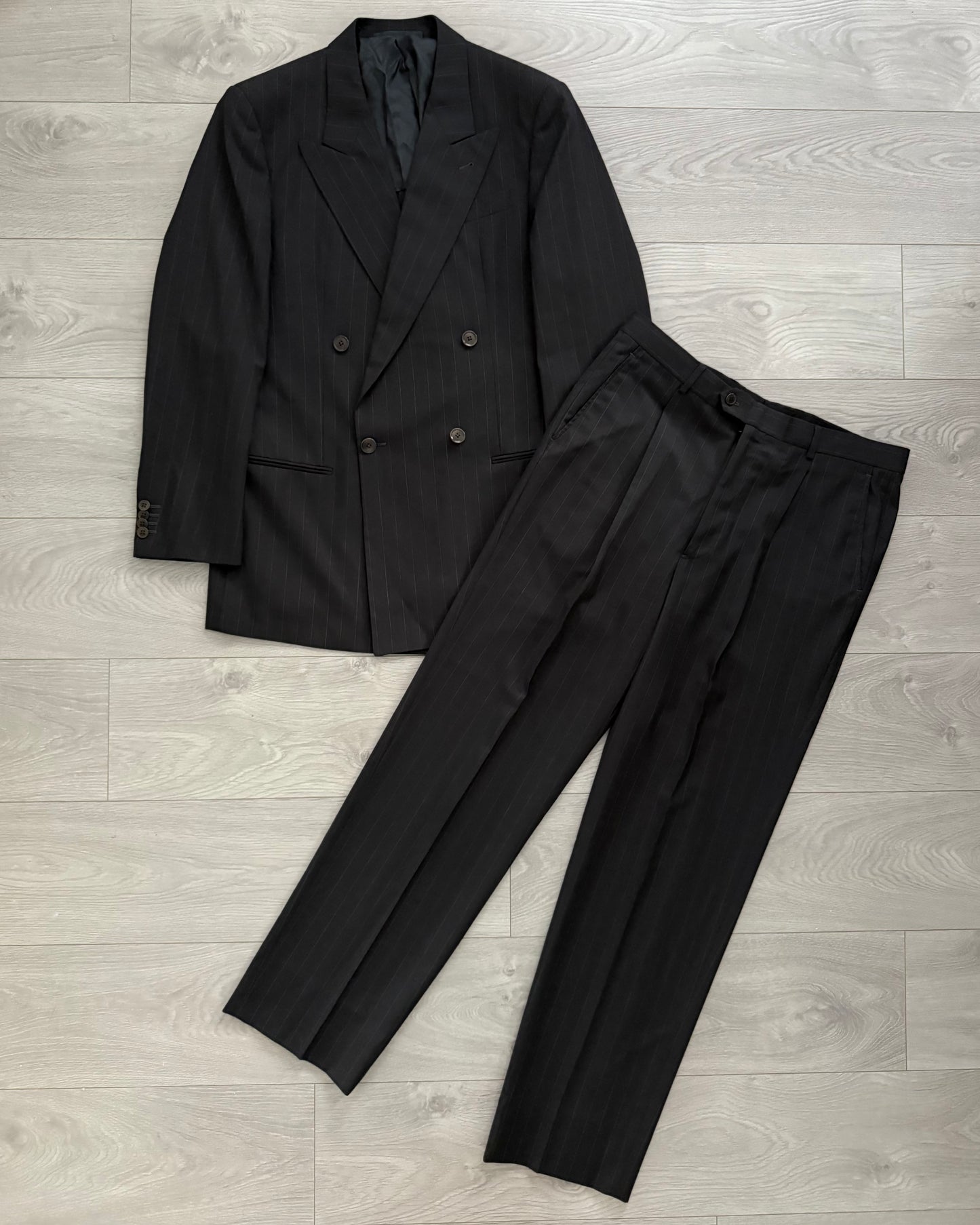 Armani 1990s Double Breasted Pleated Wool Suit - Size L Jacket / 34" Waist