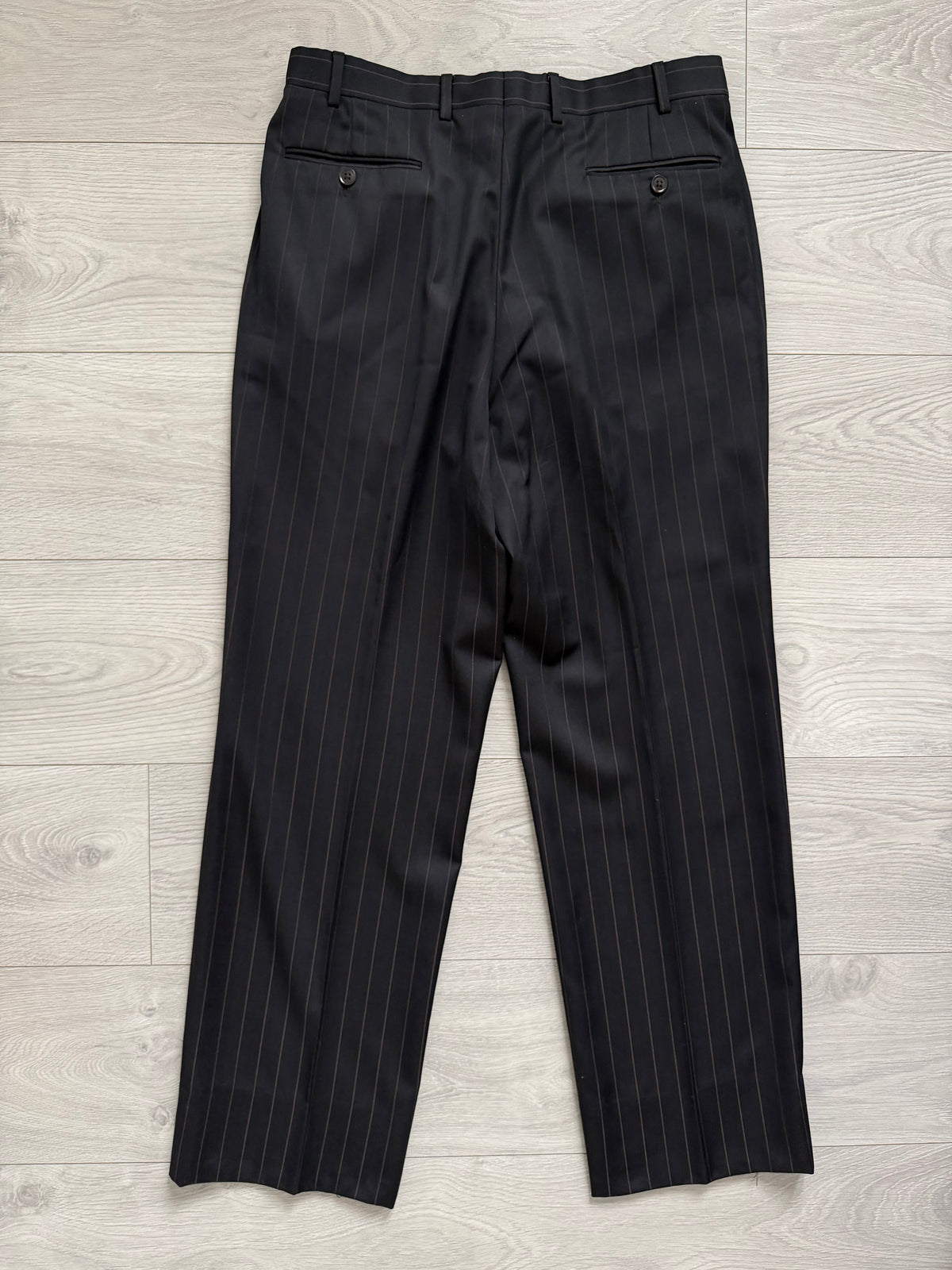 Armani 1990s Peaked Lapel Double Breasted Pleated Wool Suit Espresso Black - Size M Jacket / 32" Waist
