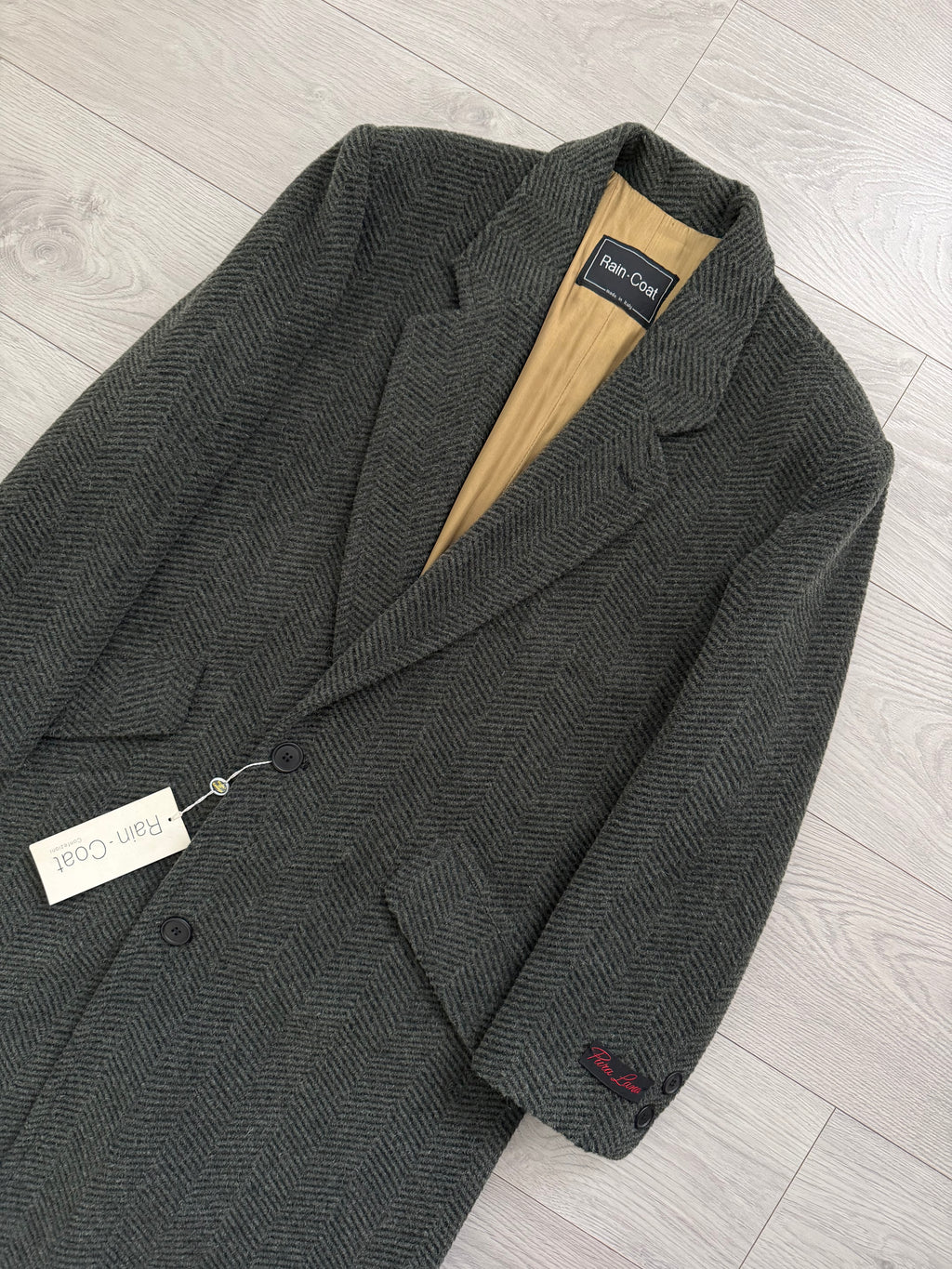 1980s Made in Italy Herringbone Wool Blend Coat Forest Green - Size M