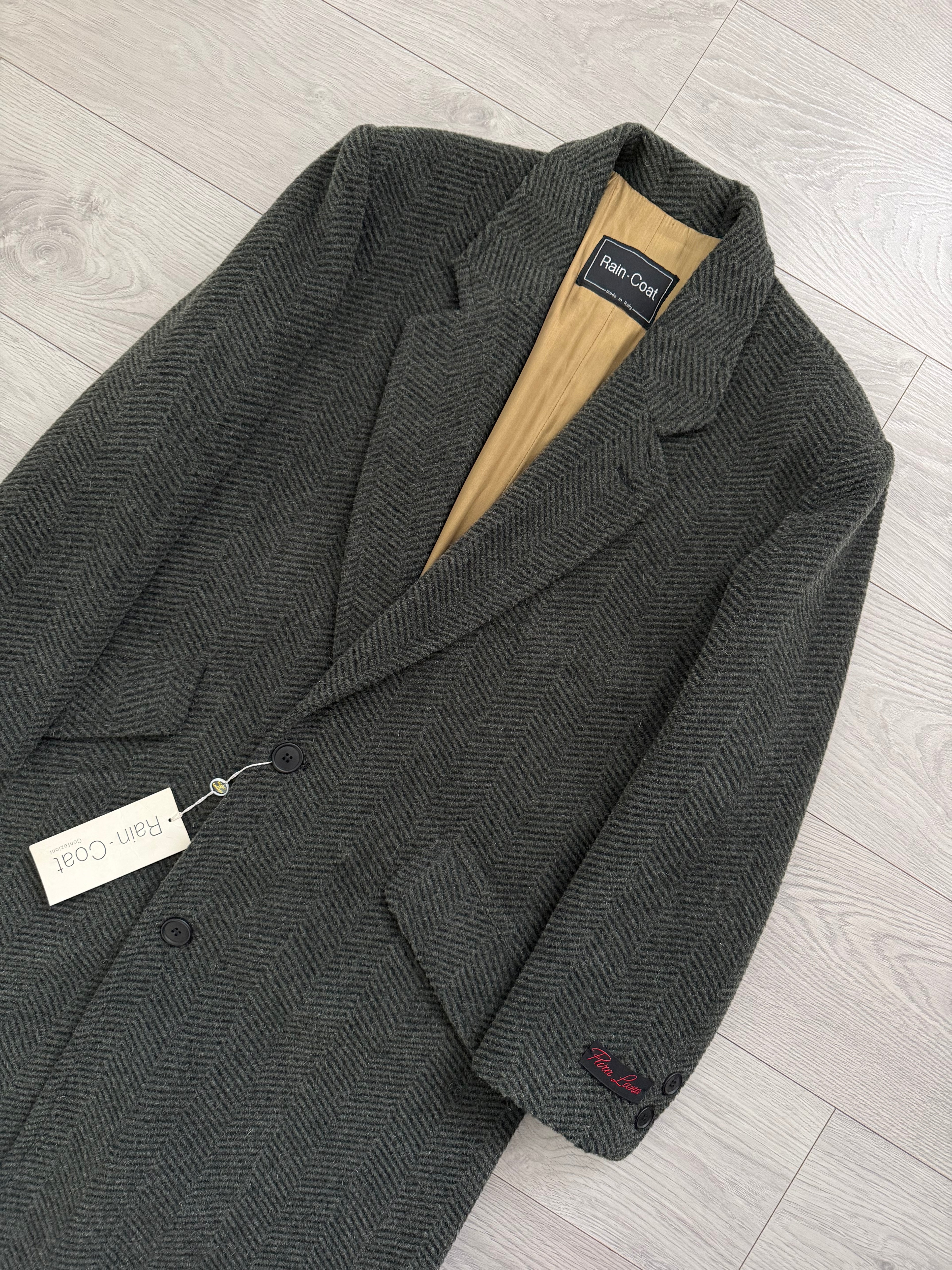 1980s Made in Italy Herringbone Wool Blend Coat Forest Green - Size M