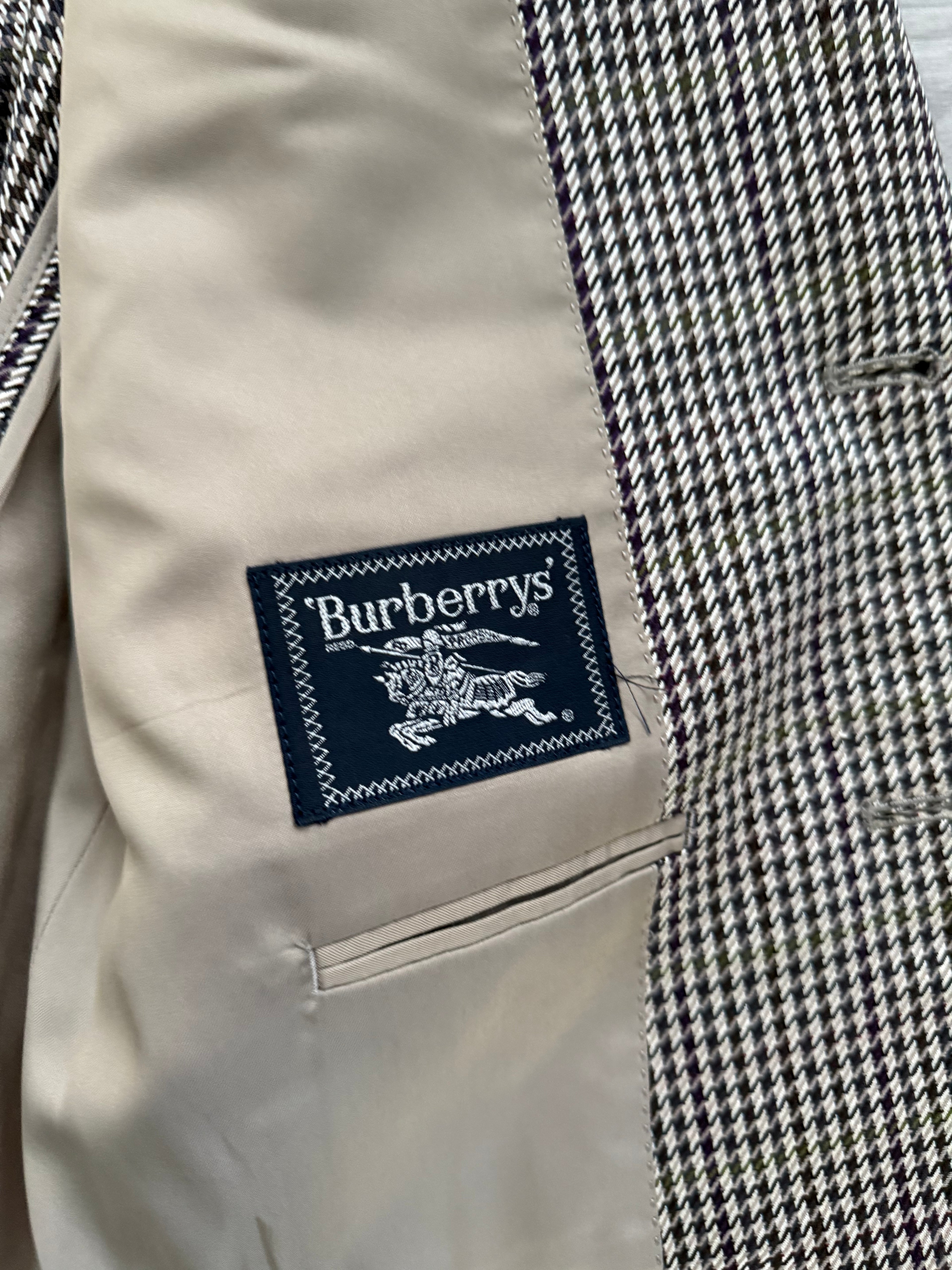 Burberry 1990s 2B Wool Silk Puppytooth Lightweight Partially Lined Sports Jacket Blazer - Size S