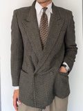 Hilton Armani 1980s Peaked Lapel Double Breasted Herringbone Sports Jacket Blazer - Size S