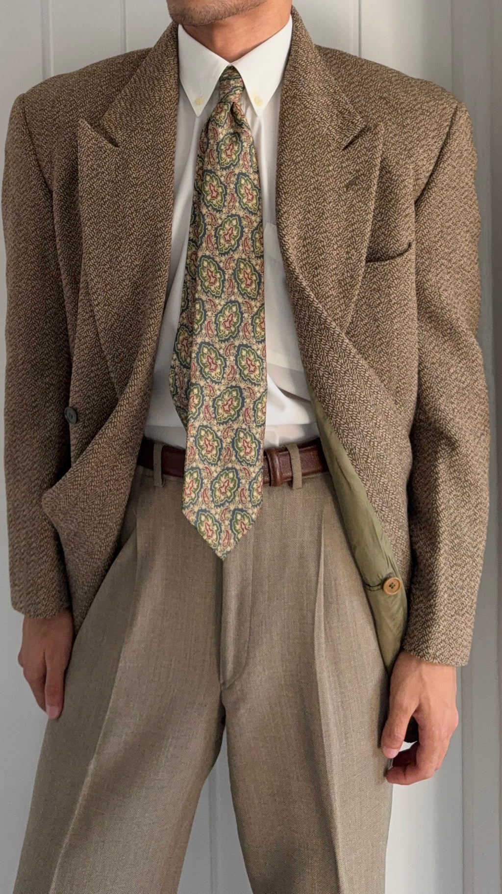 Giorgio Armani 1980s Peaked Lapel Double Breasted Textured Wool Sport Jacket Blazer - Size M