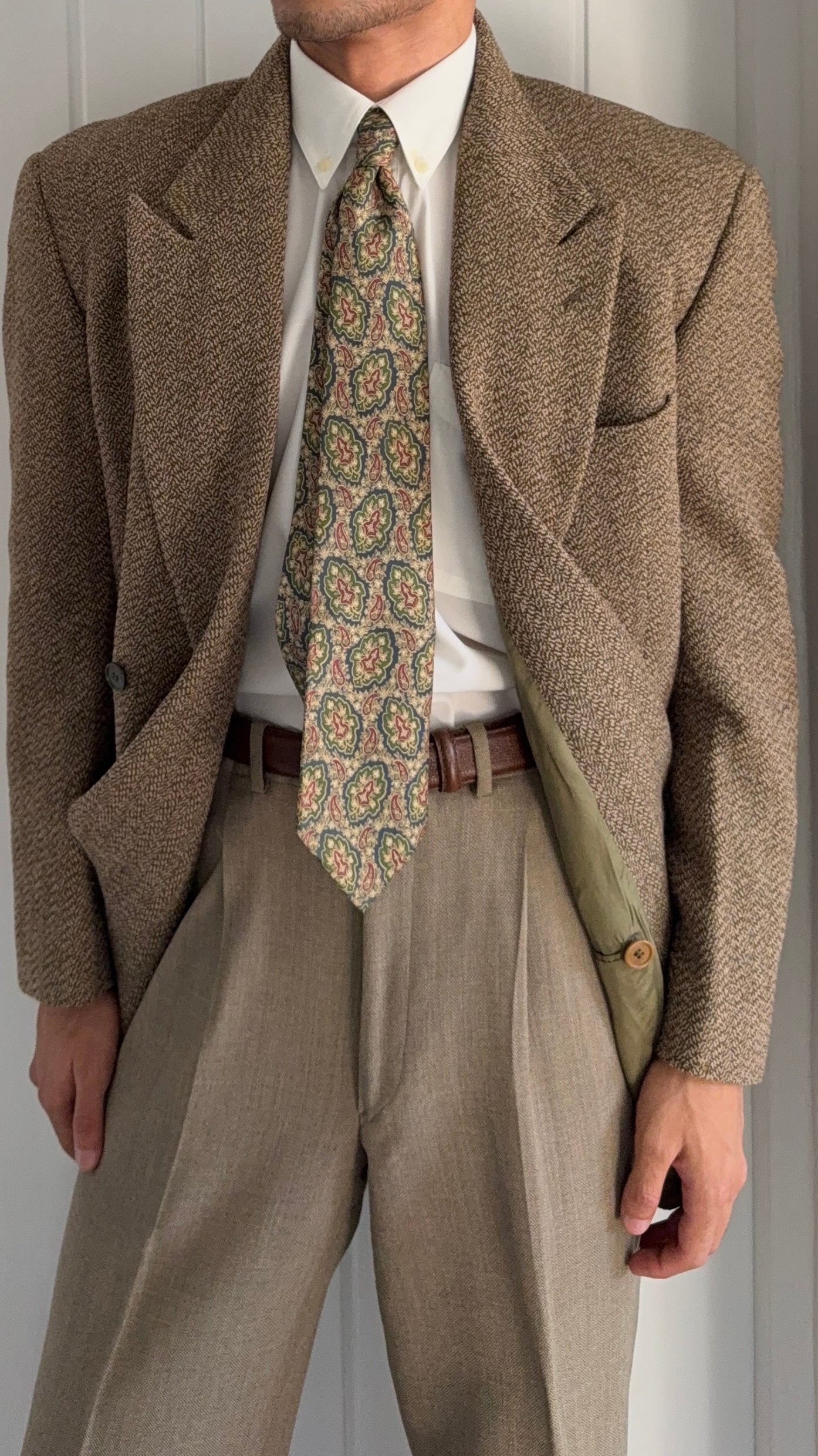 Giorgio Armani 1980s Peaked Lapel Double Breasted Textured Wool Sport Jacket Blazer - Size M