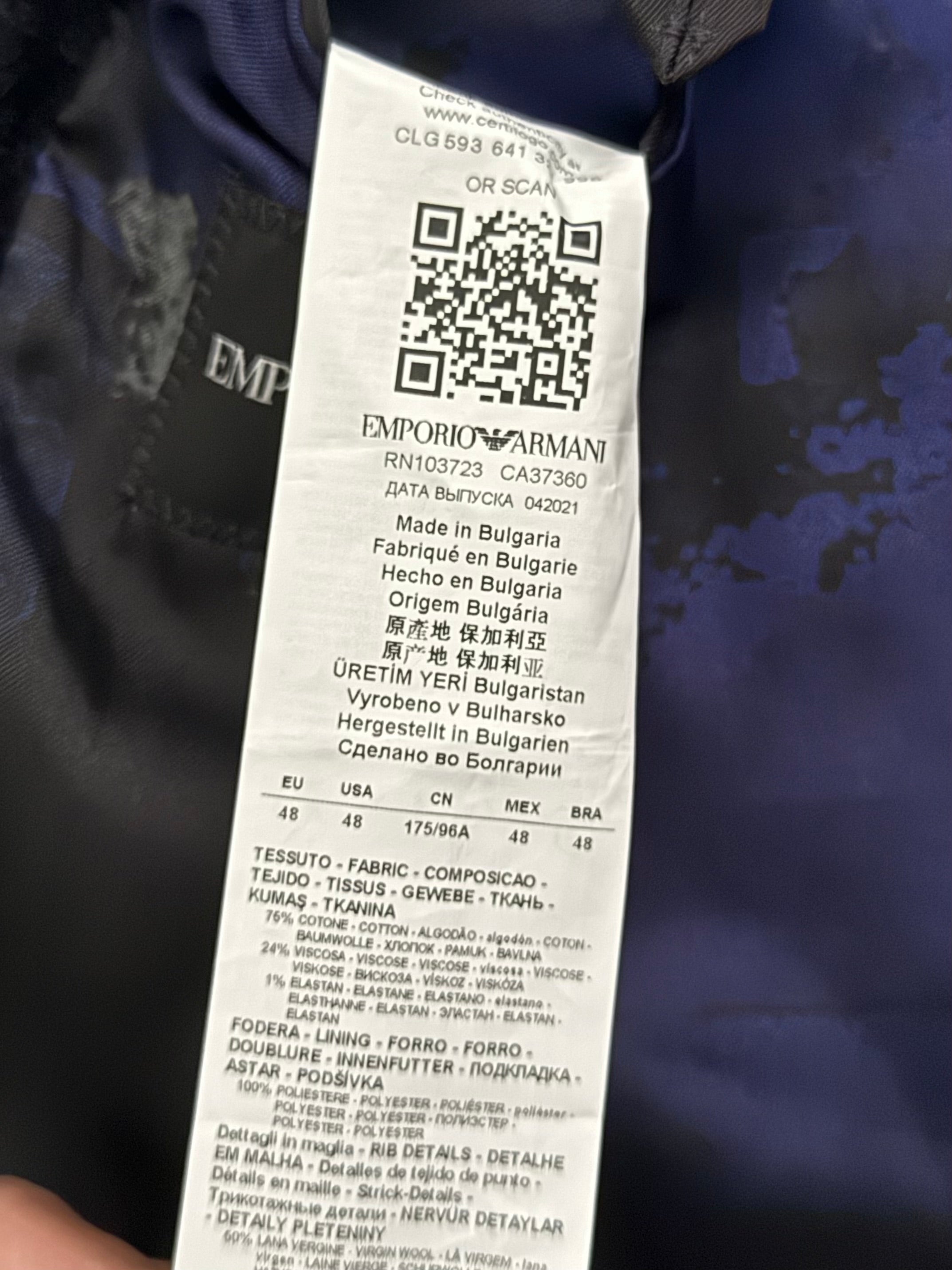 Emporio Armani FW2021 Cotton Jacket & Trousers Set - Size S Jacket / S Trousers