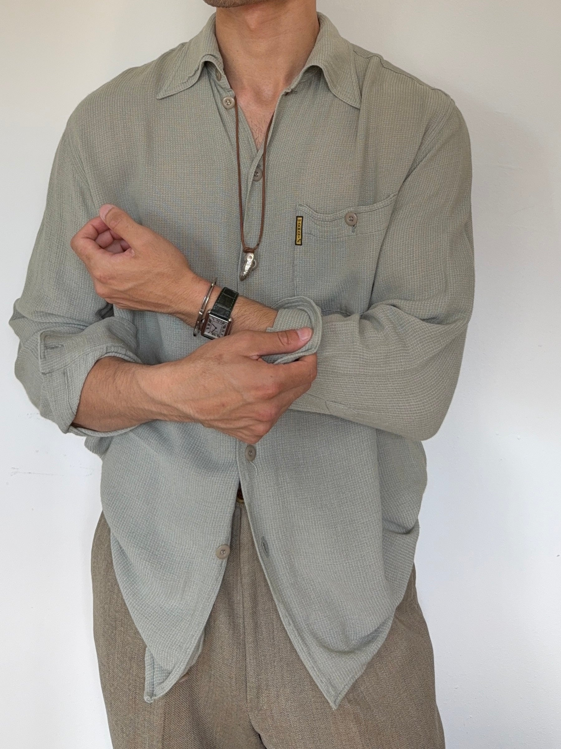 Armani 1990s Viscose Cotton Draped Shirt - Size L