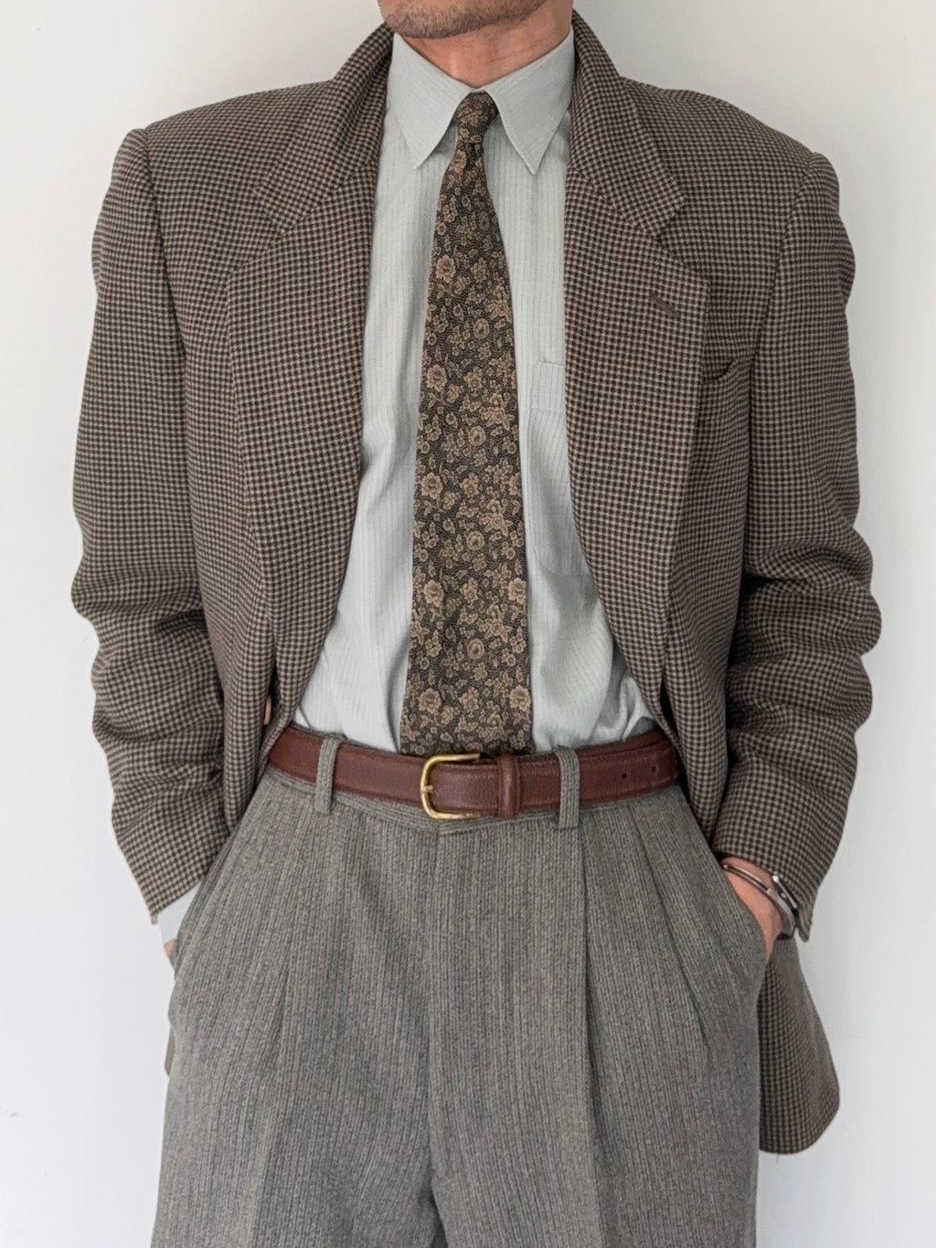 Giorgio Armani 1980s 2B Textured Wool Check Sports Jacket Blazer - Size M