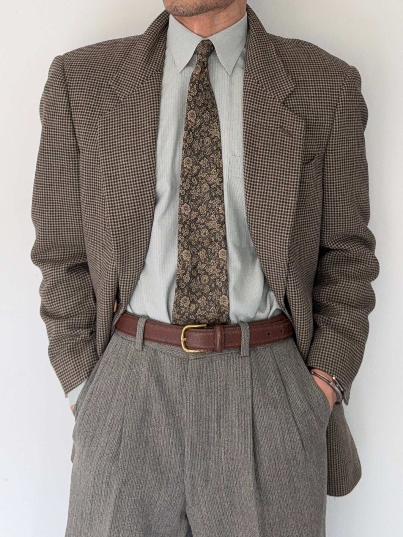 Giorgio Armani 1980s 2B Textured Wool Check Sports Jacket Blazer - Size M