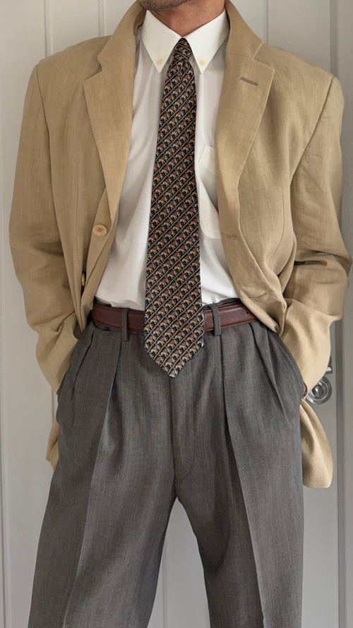 Armani 1990s 3B Linen Beige Sport Jacket Blazer - Size L