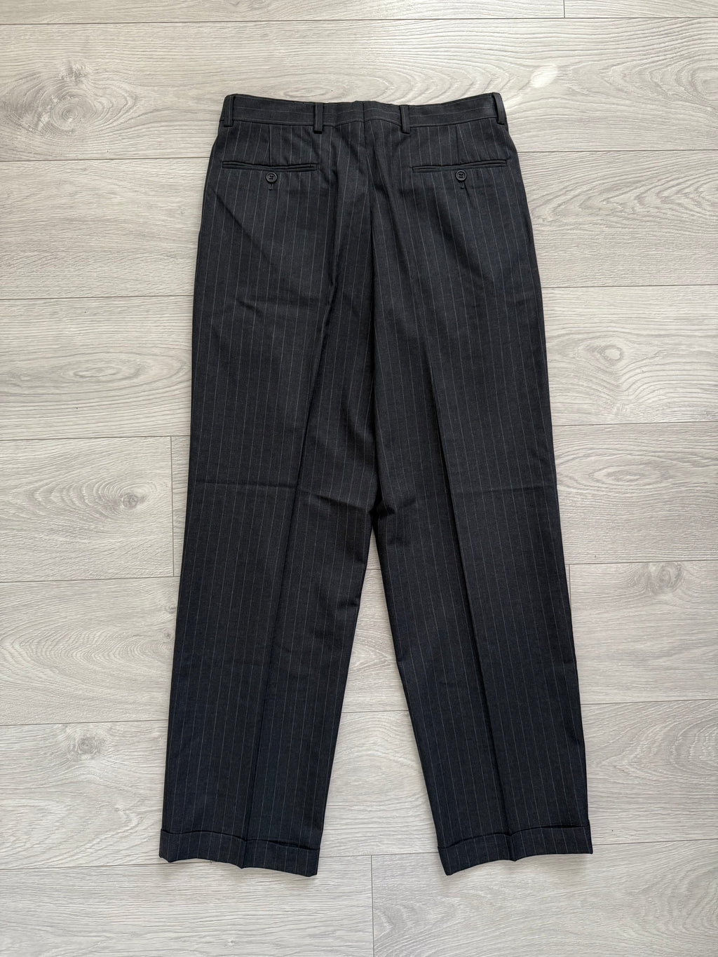 Giorgio Armani 1990s Double-Breasted Pleated Striped Suit - Size M Jacket / 30" Waist