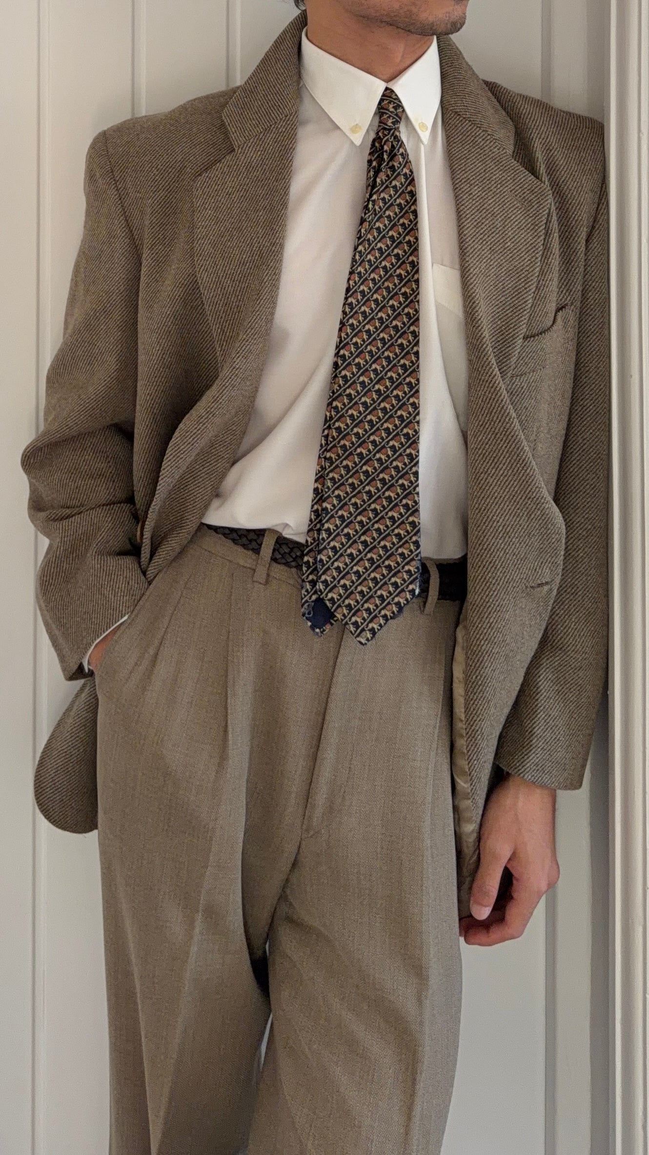 Emporio Armani 1990s 2B Taupe Beige Wool Twill Sport Blazer Jacket - Size XL