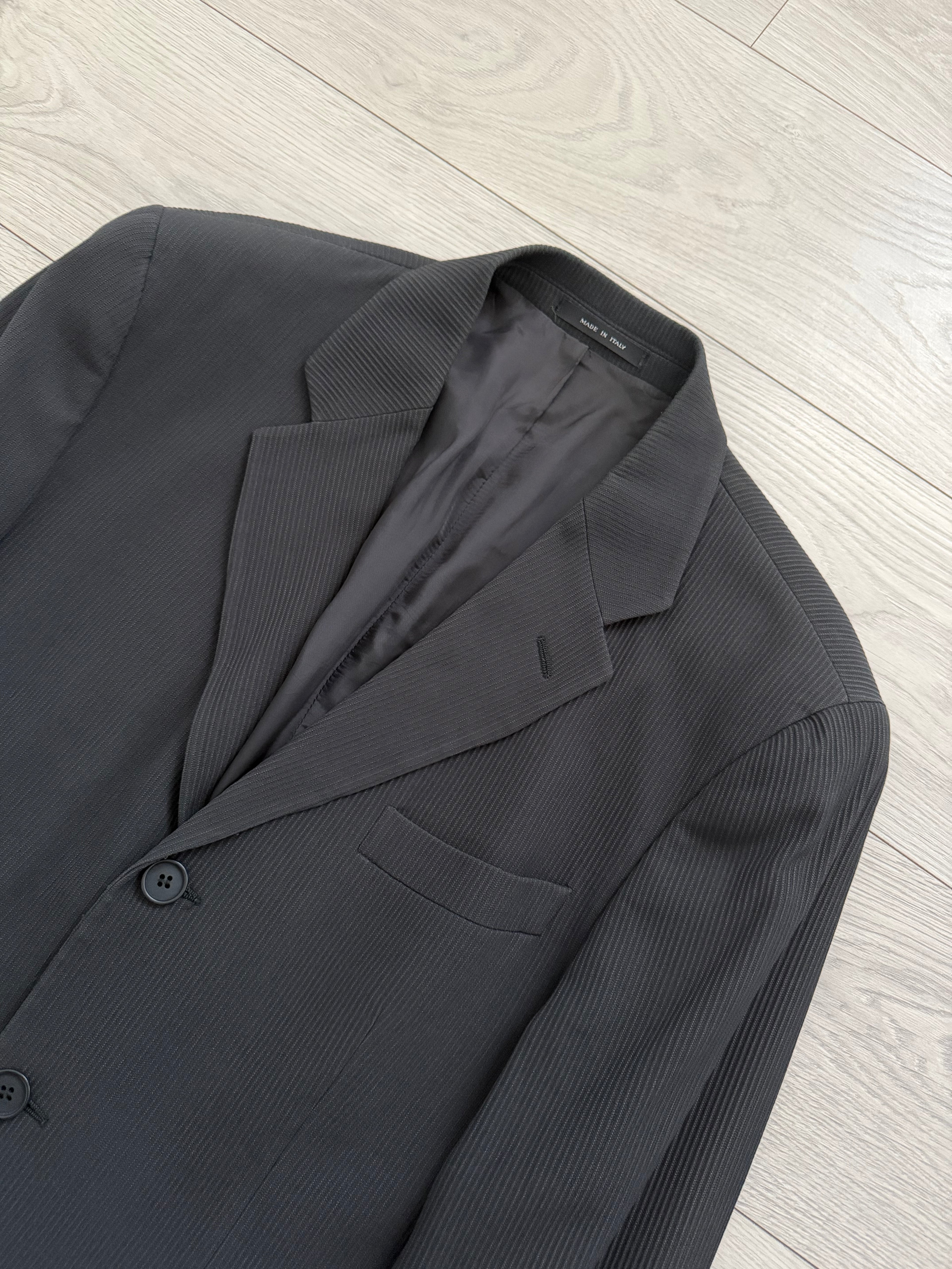 Emporio Armani 1990s 3B Double Pleat Ribbed Weave Draped Wool Suit - Size L Jacket / 34" Waist