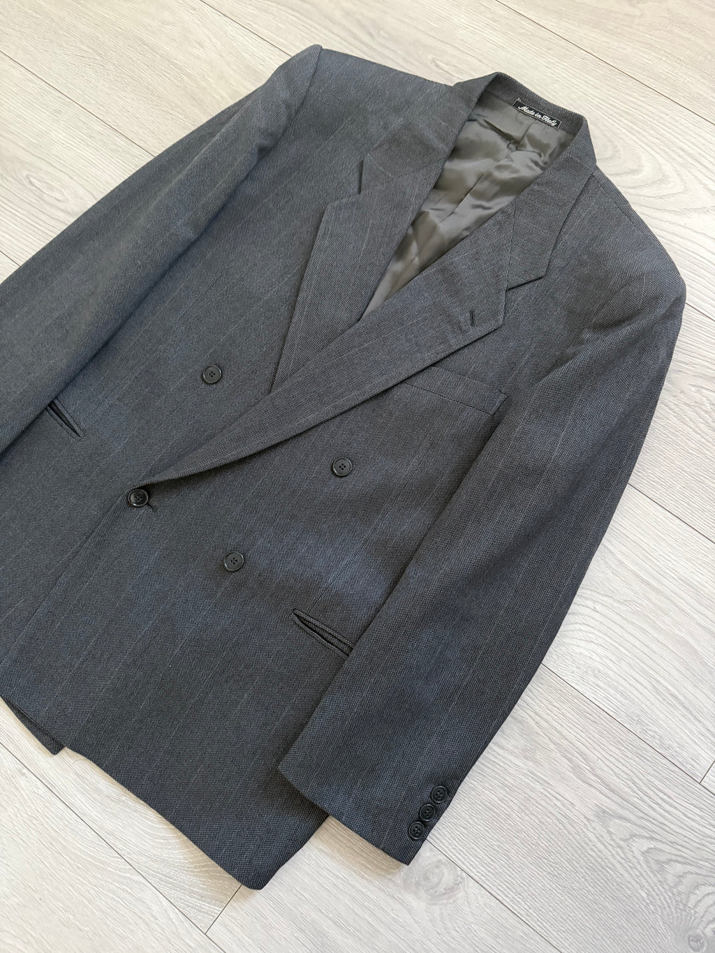Giorgio Armani Mani 1980s Peaked Lapel Double Breasted Wool Suit Grey - Size L Jacket / 33" Waist