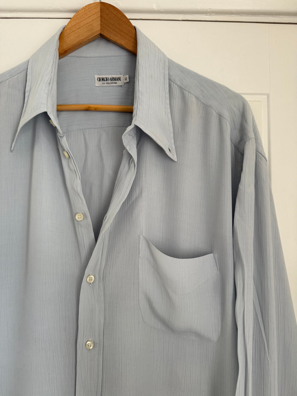 Giorgio Armani 1980s Chiffon Pleated Relaxed Blue Shirt - Size XL