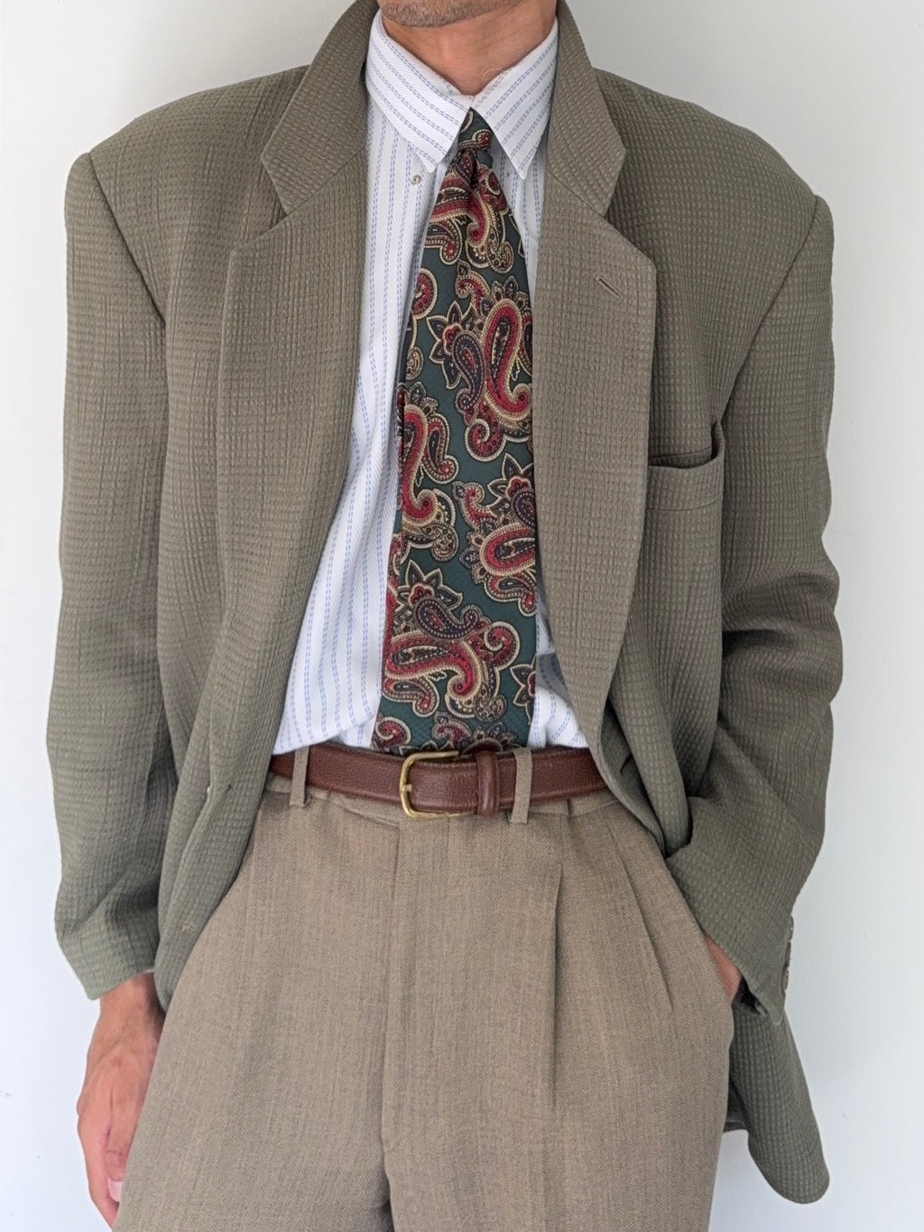 Giorgio Armani Black Label 1990s Textured 2B Sage Green Sports Blazer Jacket - Size XL