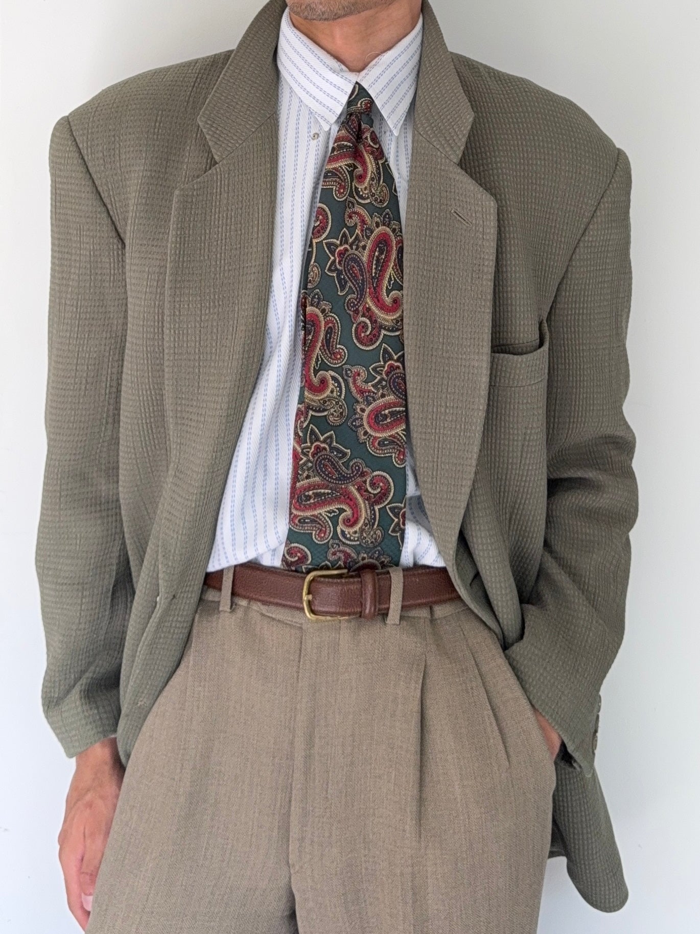 Giorgio Armani Black Label 1990s Textured 2B Sage Green Sports Blazer Jacket - Size XL