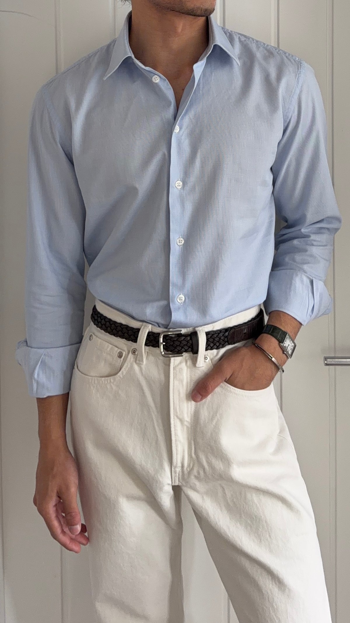 Emporio Armani Blue Cotton Shirt - Size Medium