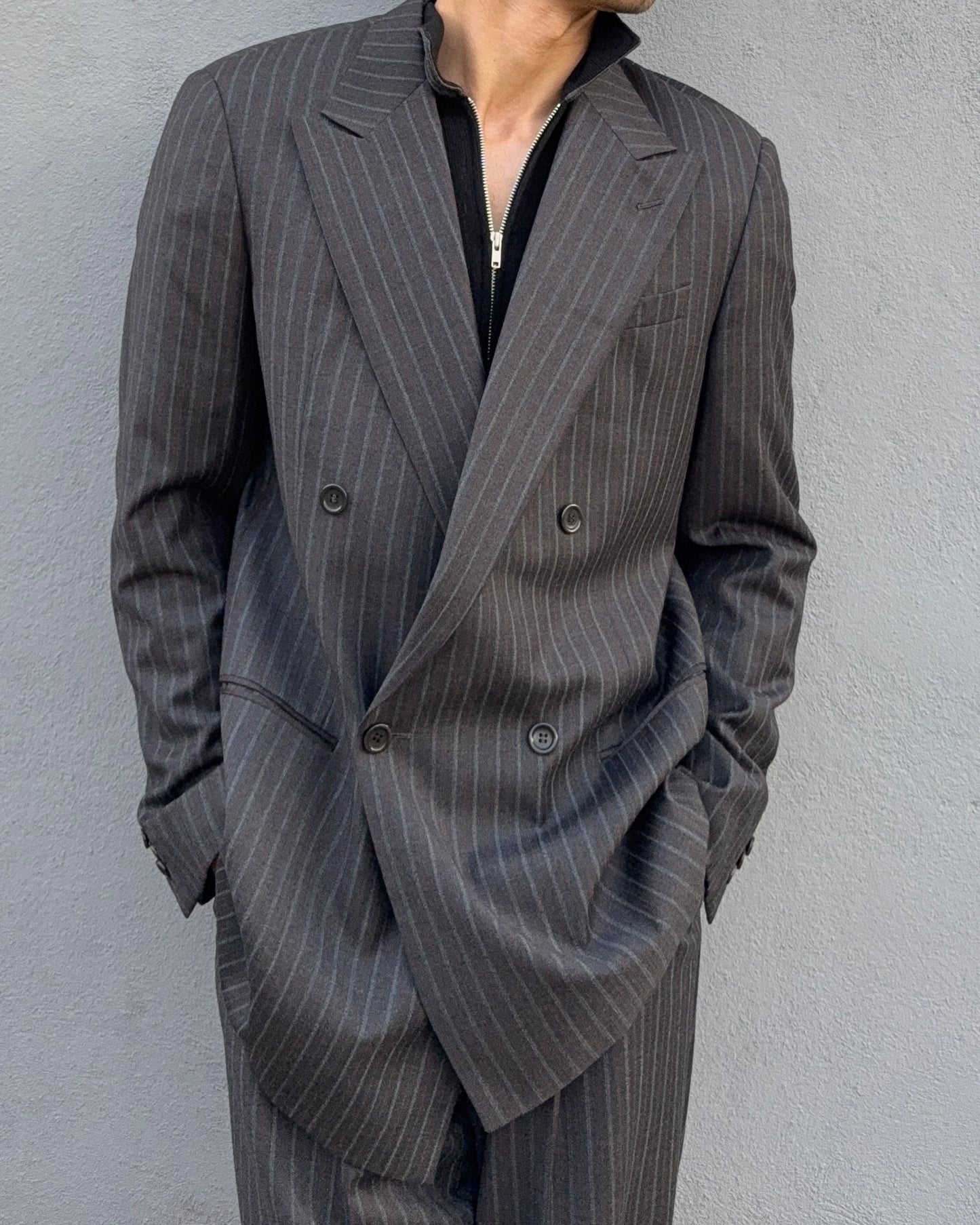 Armani 1990s Double Breasted Pleated Wool Suit - Size L Jacket / 34" Waist