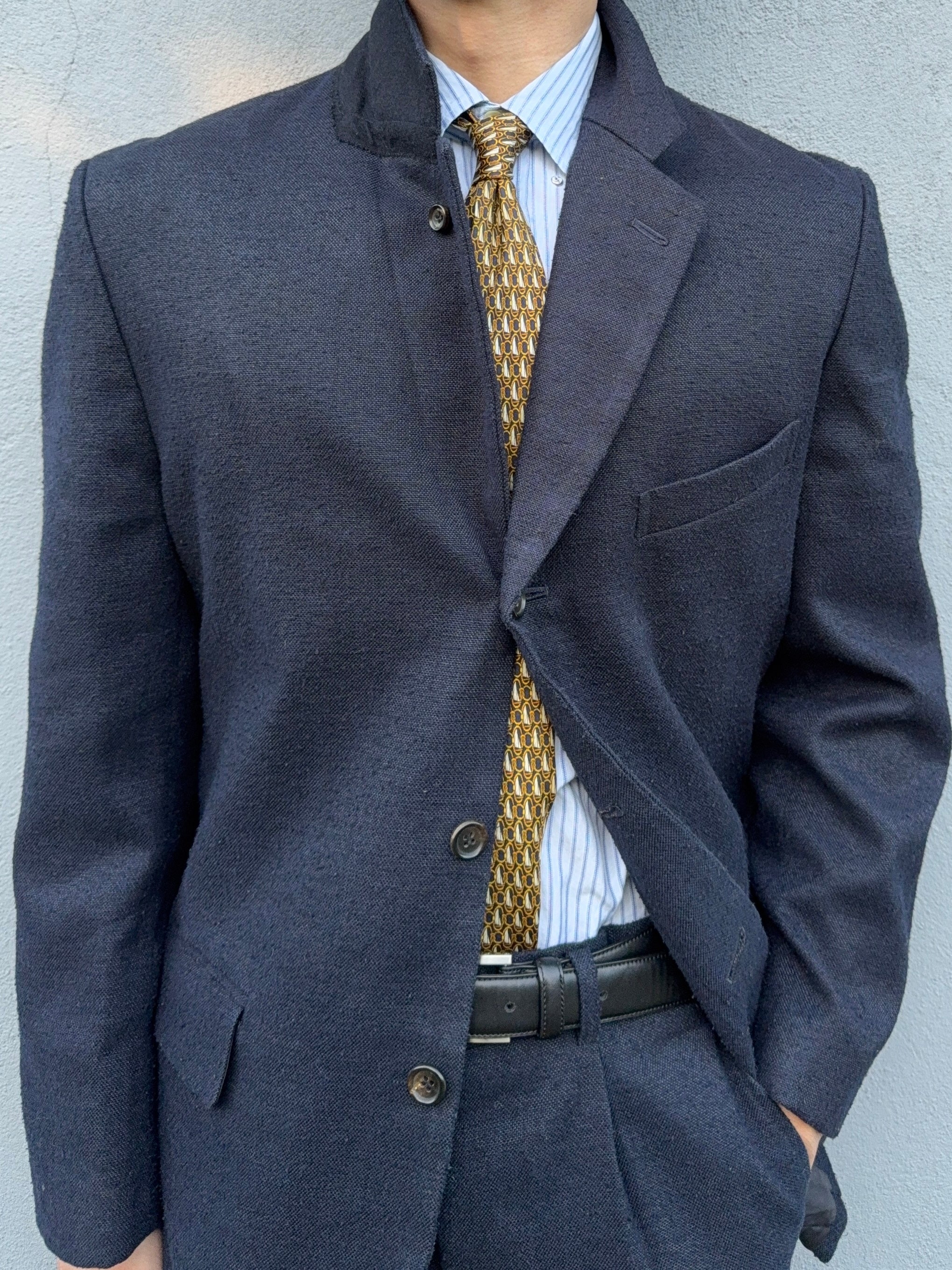 Comme Des Garcons Homme Plus SS1998 Structured Poly 'Pilled' Blue Suit - Size M Jacket / 32" Waist