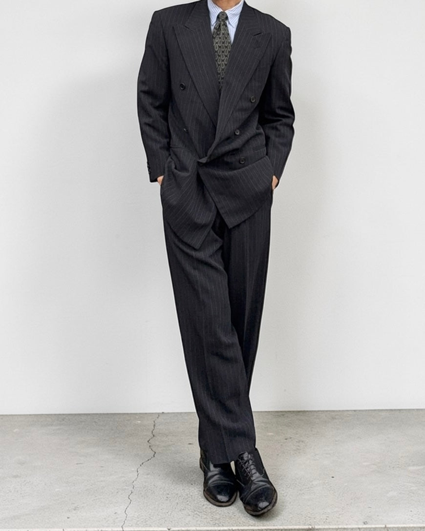 Giorgio Armani 1990s Double Breasted 6B Pleated Wool Striped Suit - Size S Jacket / 30" Waist