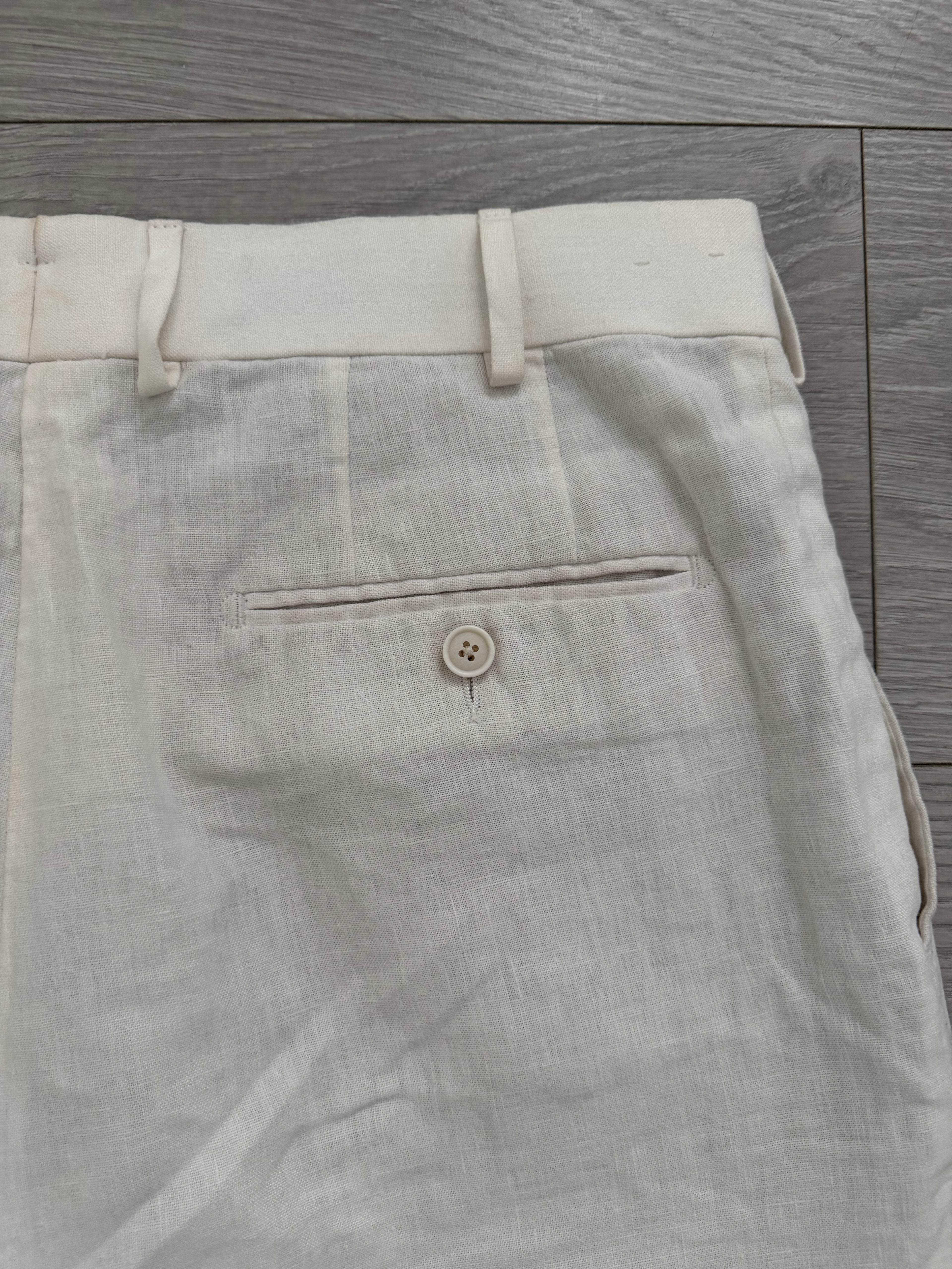 Suit Supply Pleated Linen White Pants - Size 30" Waist