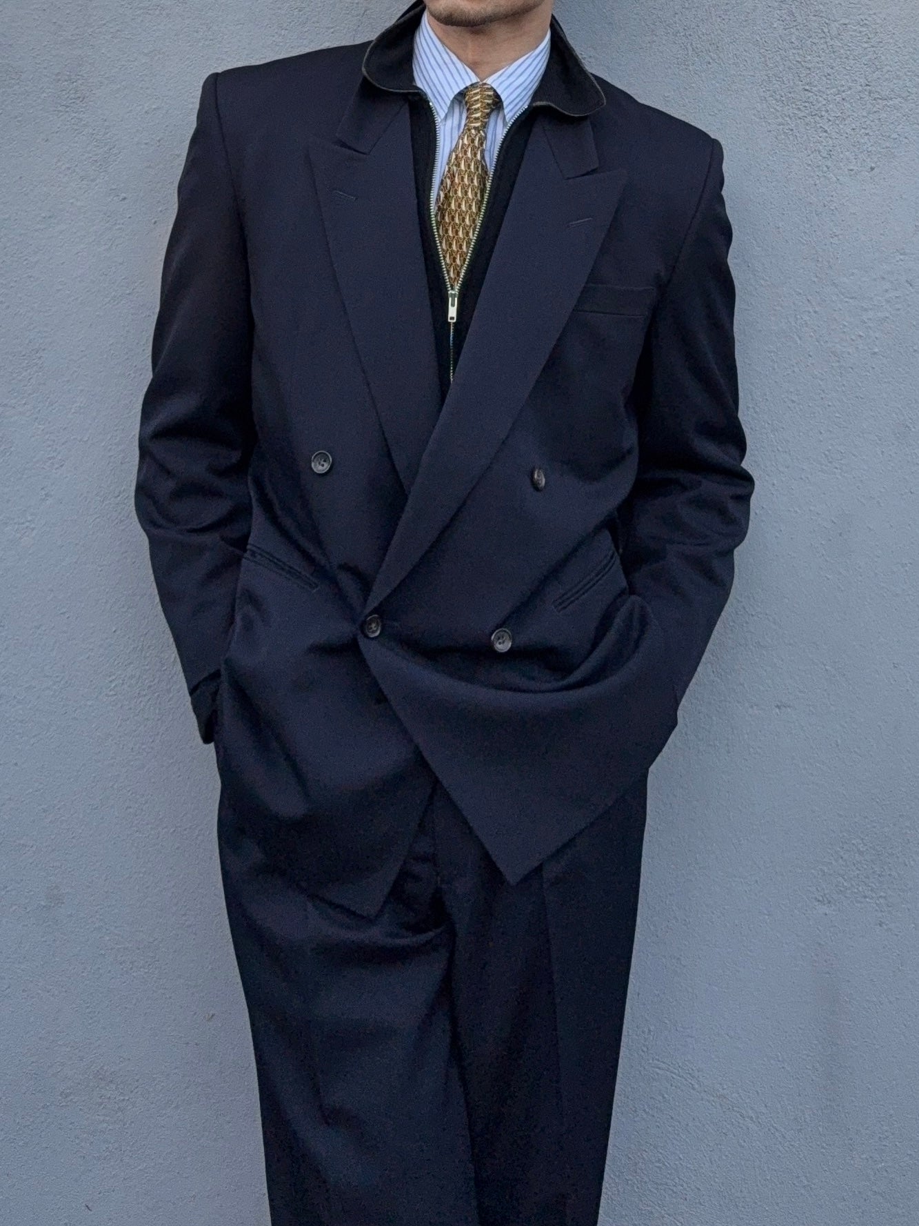 Comme Des Garcons Homme 1992 Double Breasted Pleated Wool Navy Suit - Size M Jacket / 30" Waist