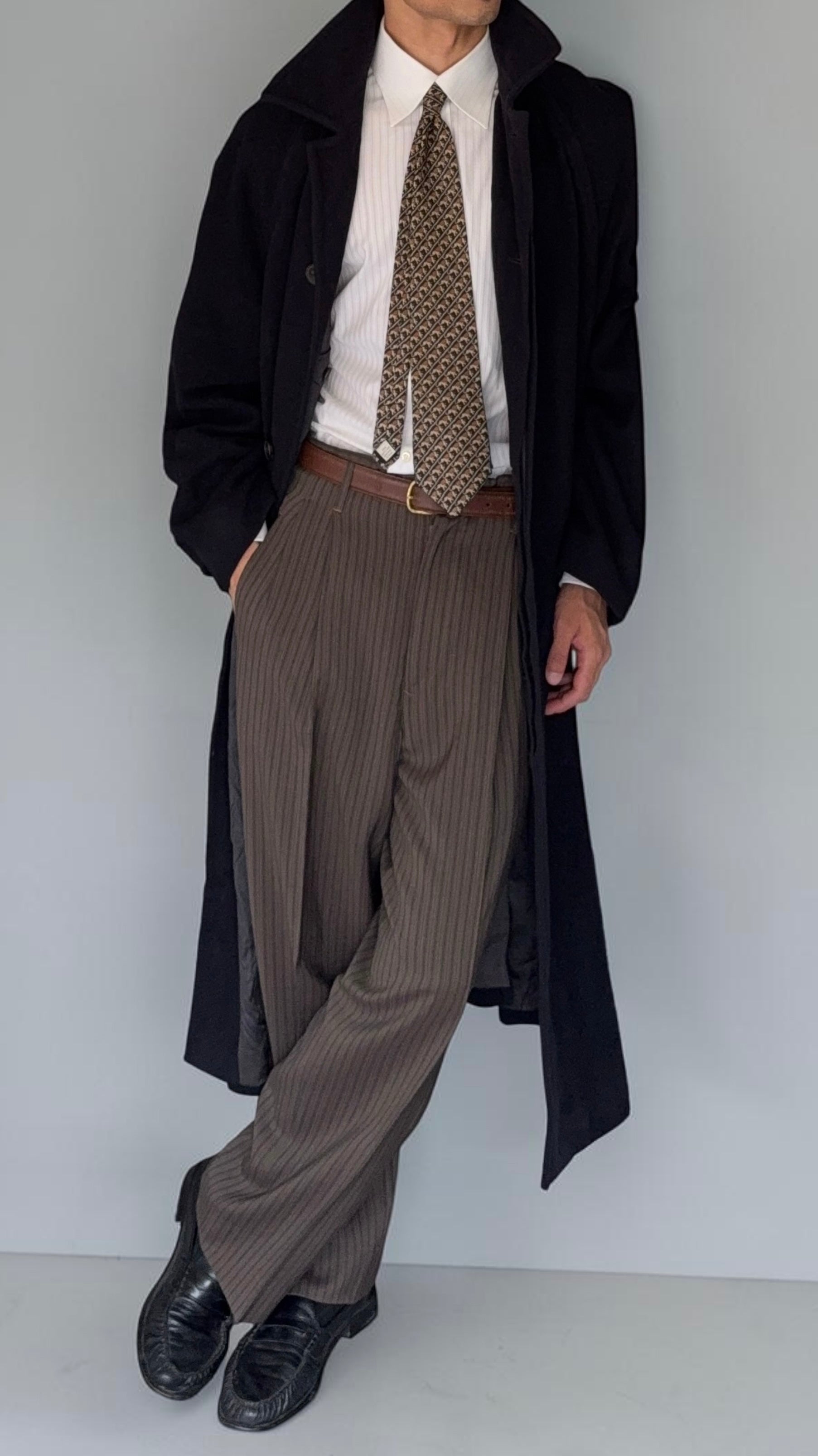 Hugo Boss 1980s Long Wool Herringbone Pea Coat - Size L – NDWC0 Shop