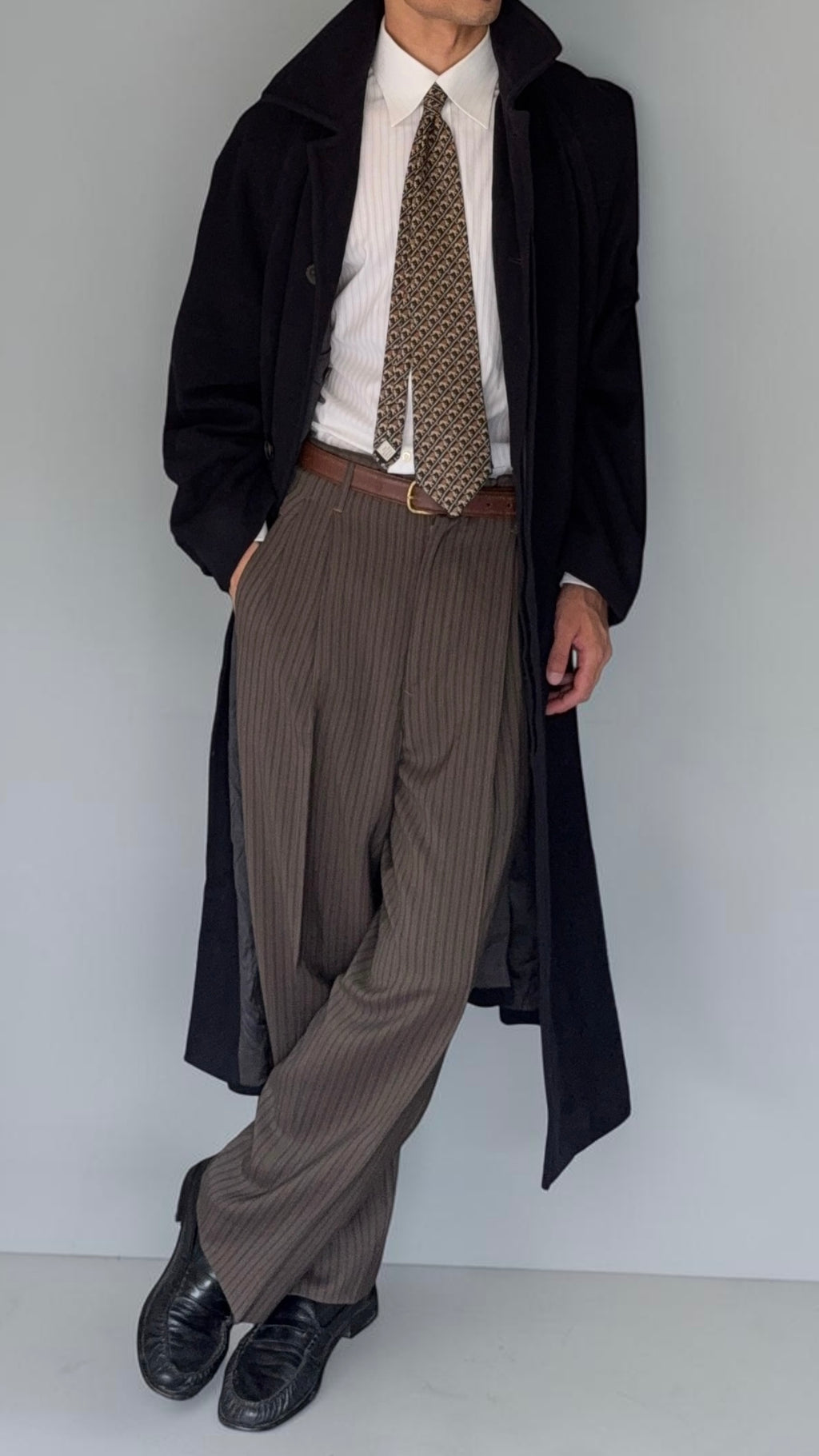 Hugo Boss 1980s Long Wool Herringbone Pea Coat - Size L