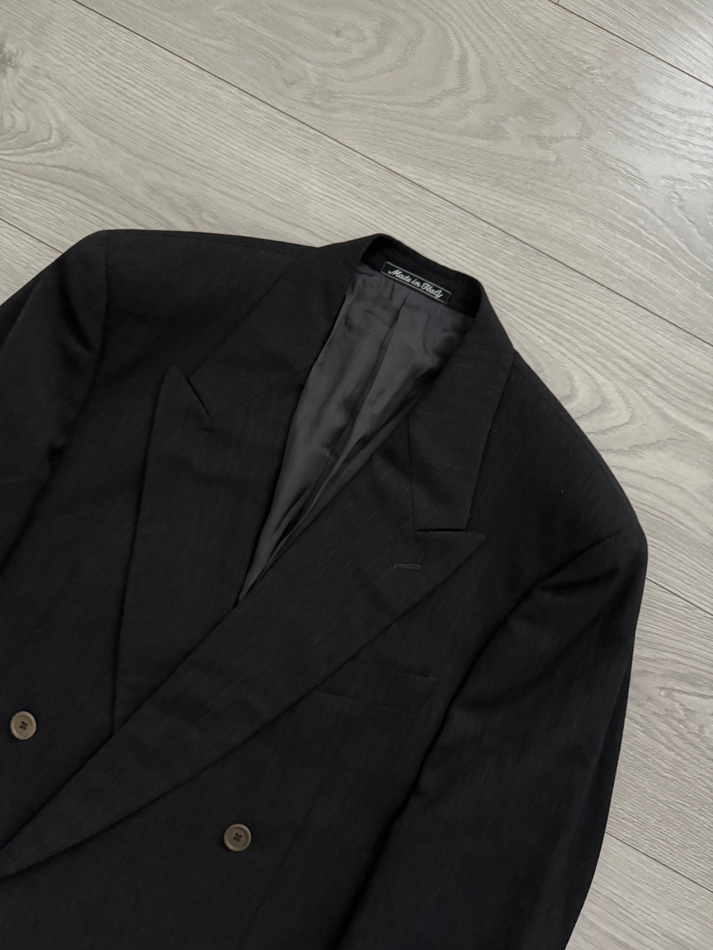 Giorgio Armani 1980s Double Breasted Pleated Wool Suit Espresso Charcoal New - Size L Jacket / 32" Waist