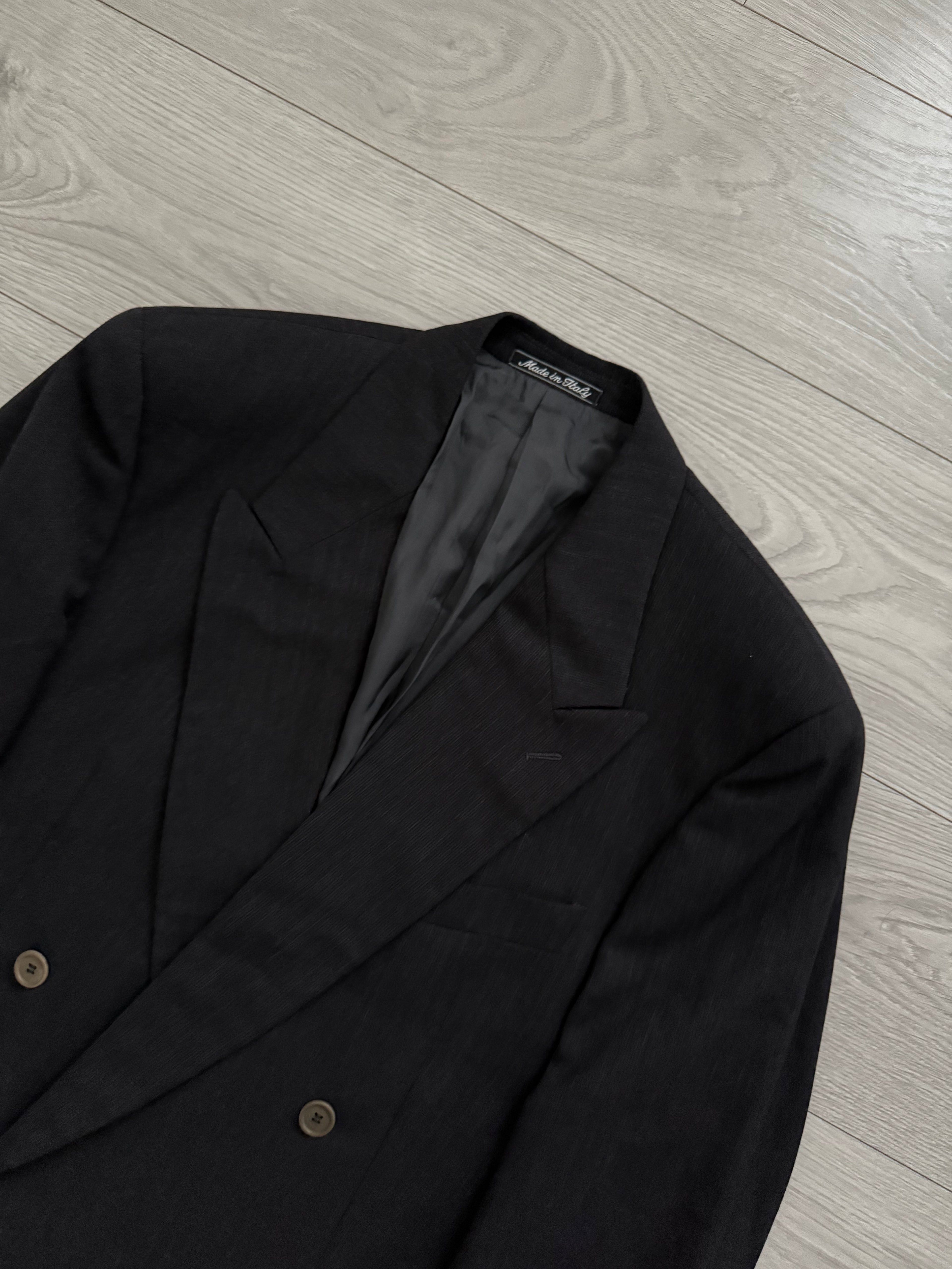 Giorgio Armani 1980s Double Breasted Pleated Wool Suit Espresso Charcoal New - Size L Jacket / 32" Waist