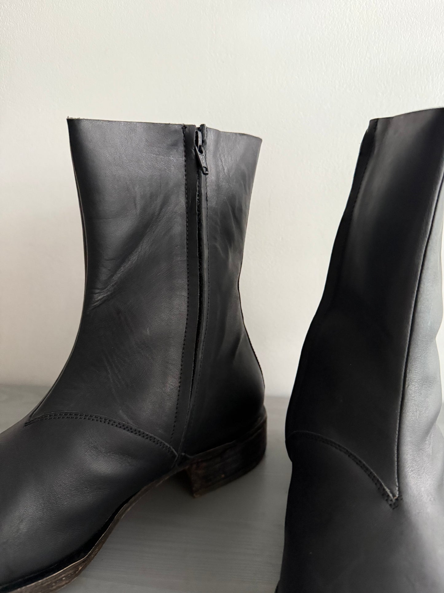 Maison Martin Margiela FW2001 Line 10 Leather Square Toe Boots - Size US11/UK10/EU44