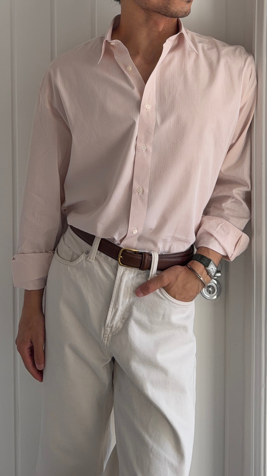 Versace 1990s Relaxed Fit Pink Cotton Patterned Shirt - Size M