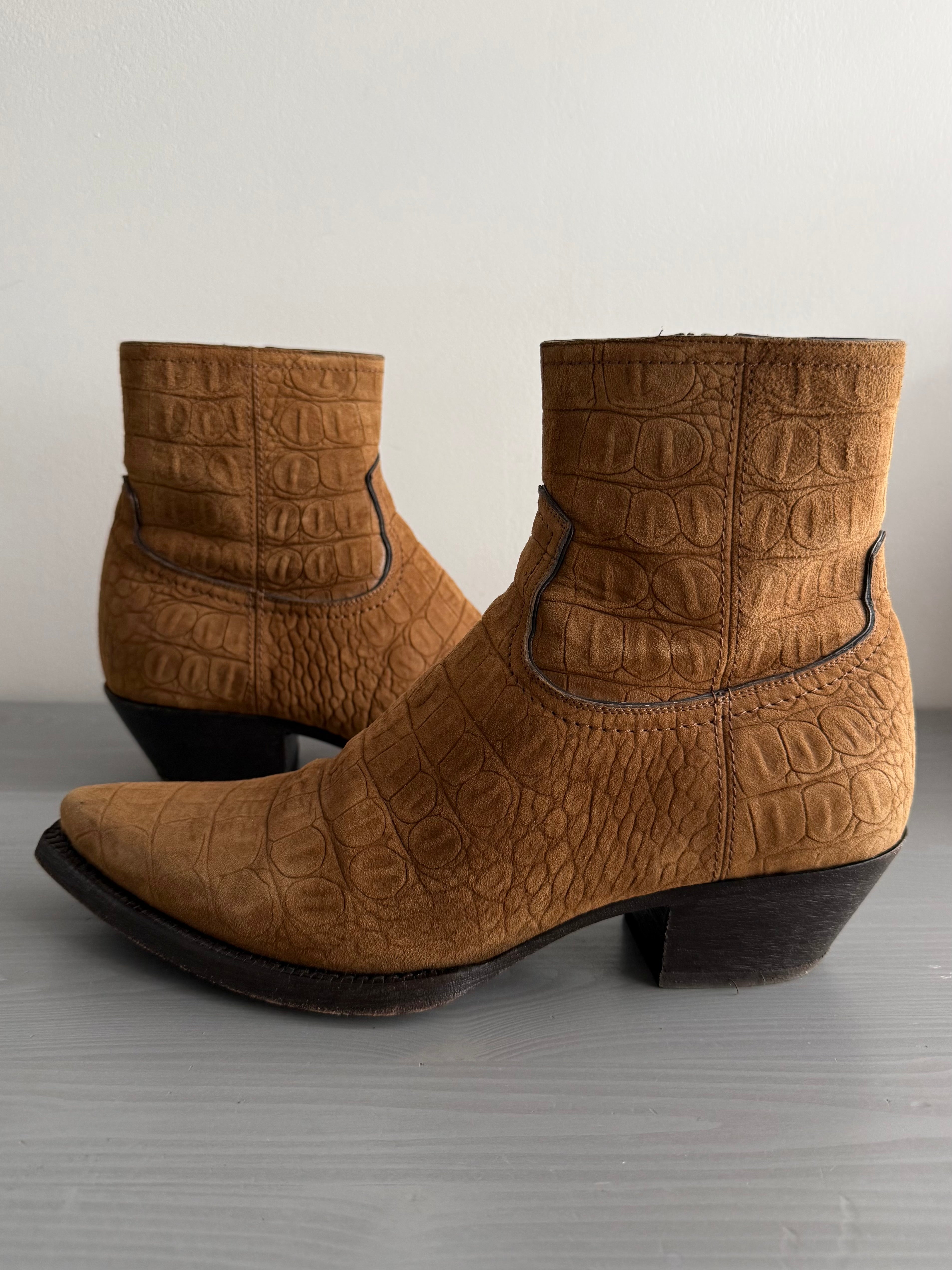 Saint Laurent Paris FW20 Croc Embossed Lukas Boots - Size US8