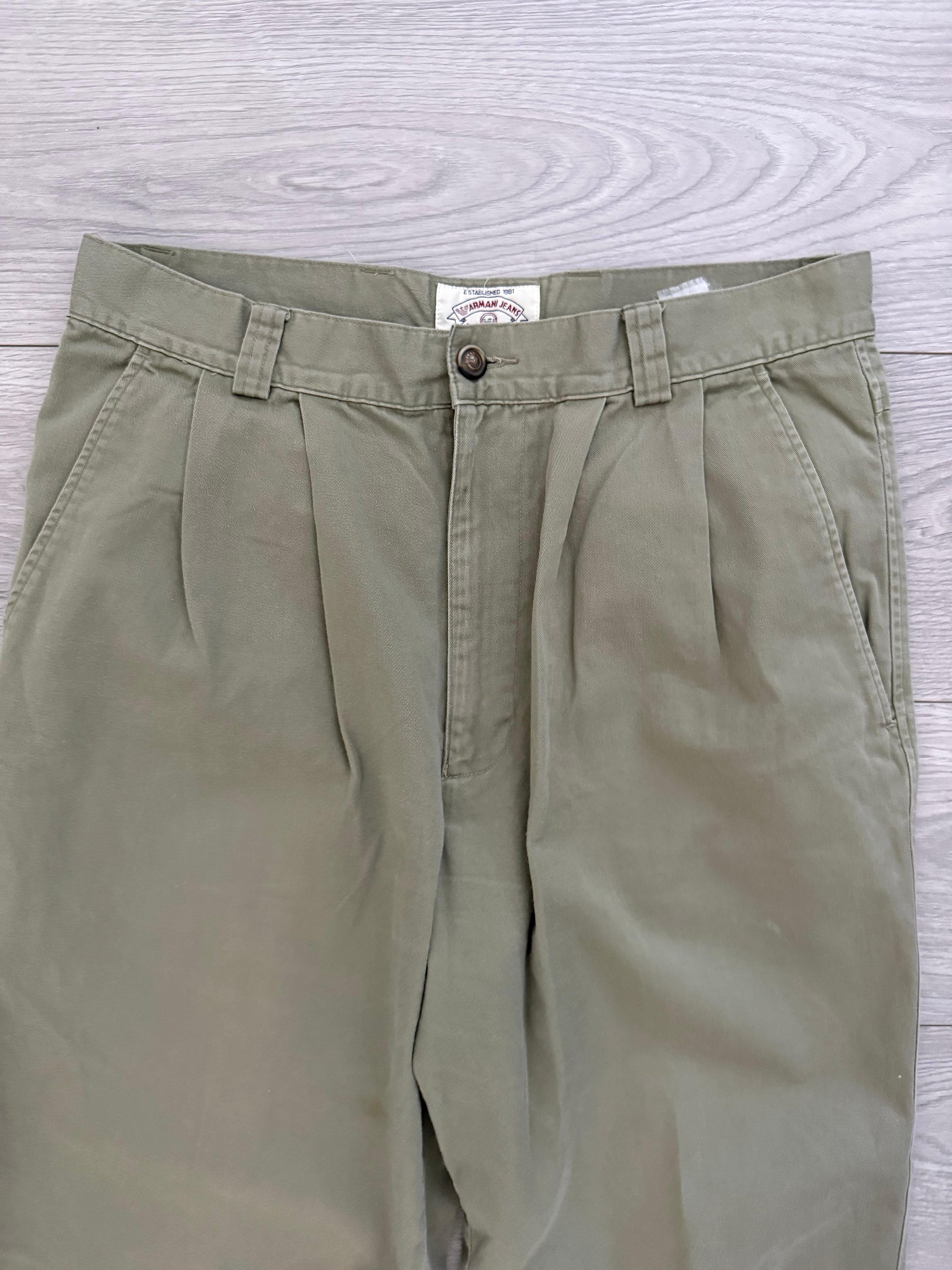 Armani 1990s Pleated Green Chino Pants - Size 34" Waist