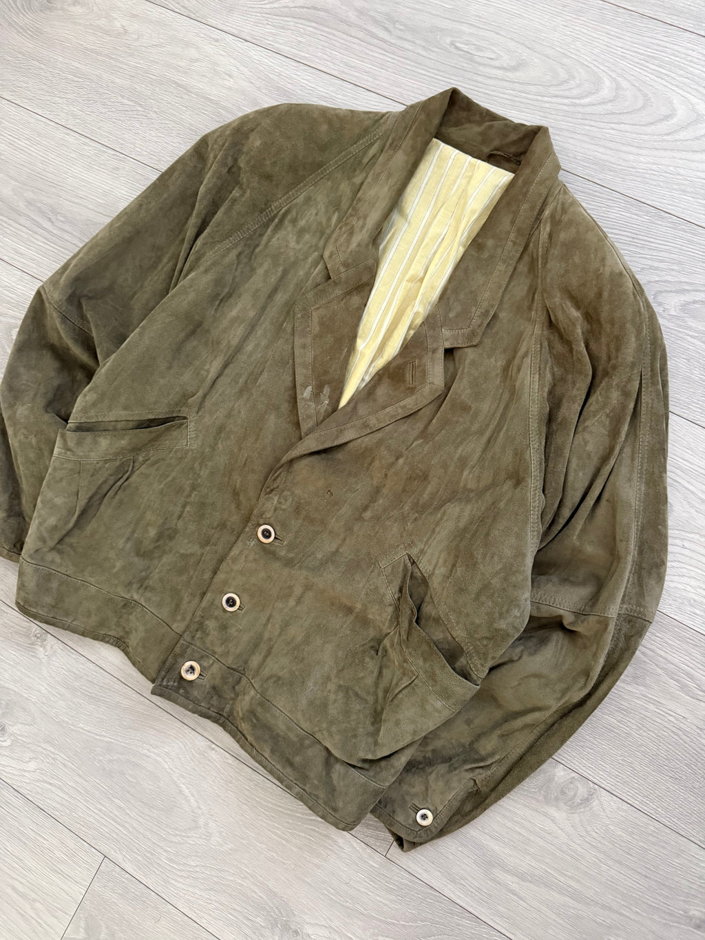 Hugo Boss 1980s Olive Suede Tailored Blouson Jacket - Size XL