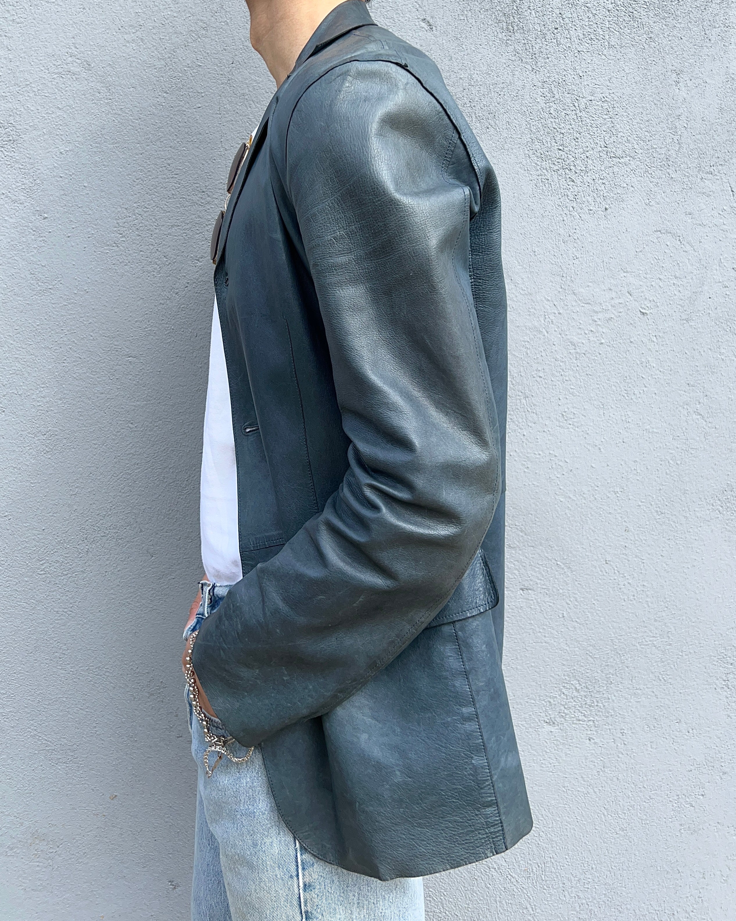 Jil Sander by Raf Simons 00s Petrol Blue Leather Jacket - Size S 