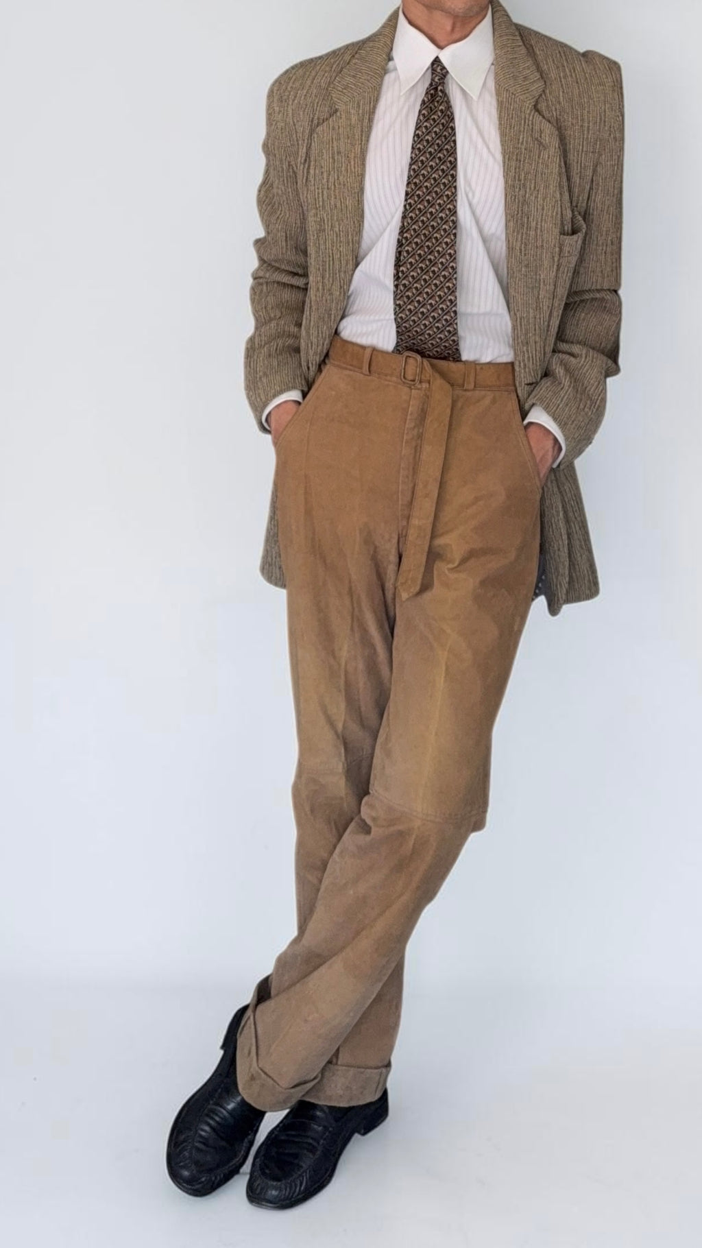 Giorgio Armani 1970s Suede Leather Belted Pants - Size 30" Waist