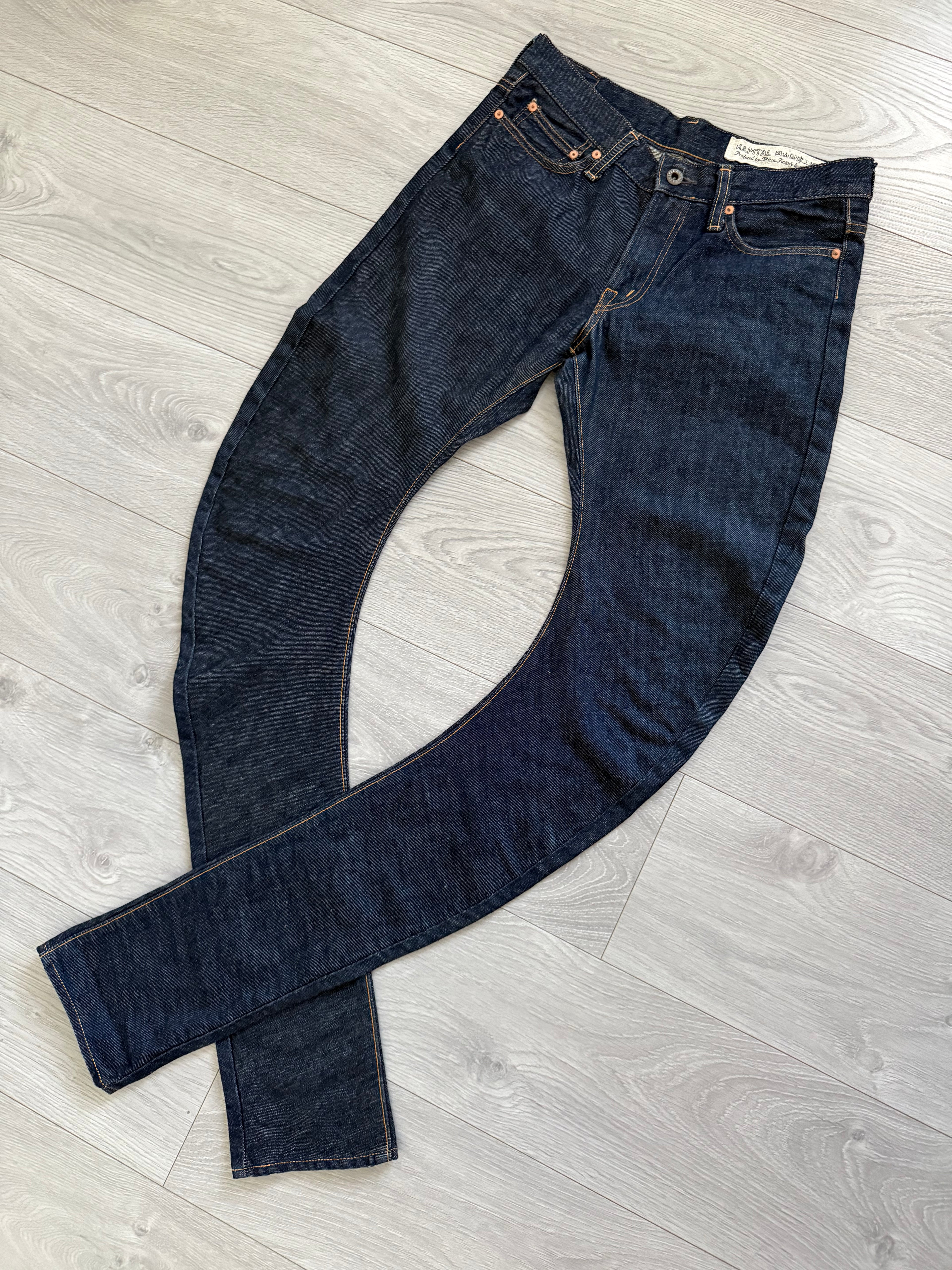 Kapital Banana Leg Indigo Blue Stacked Denim Jeans - Size 30