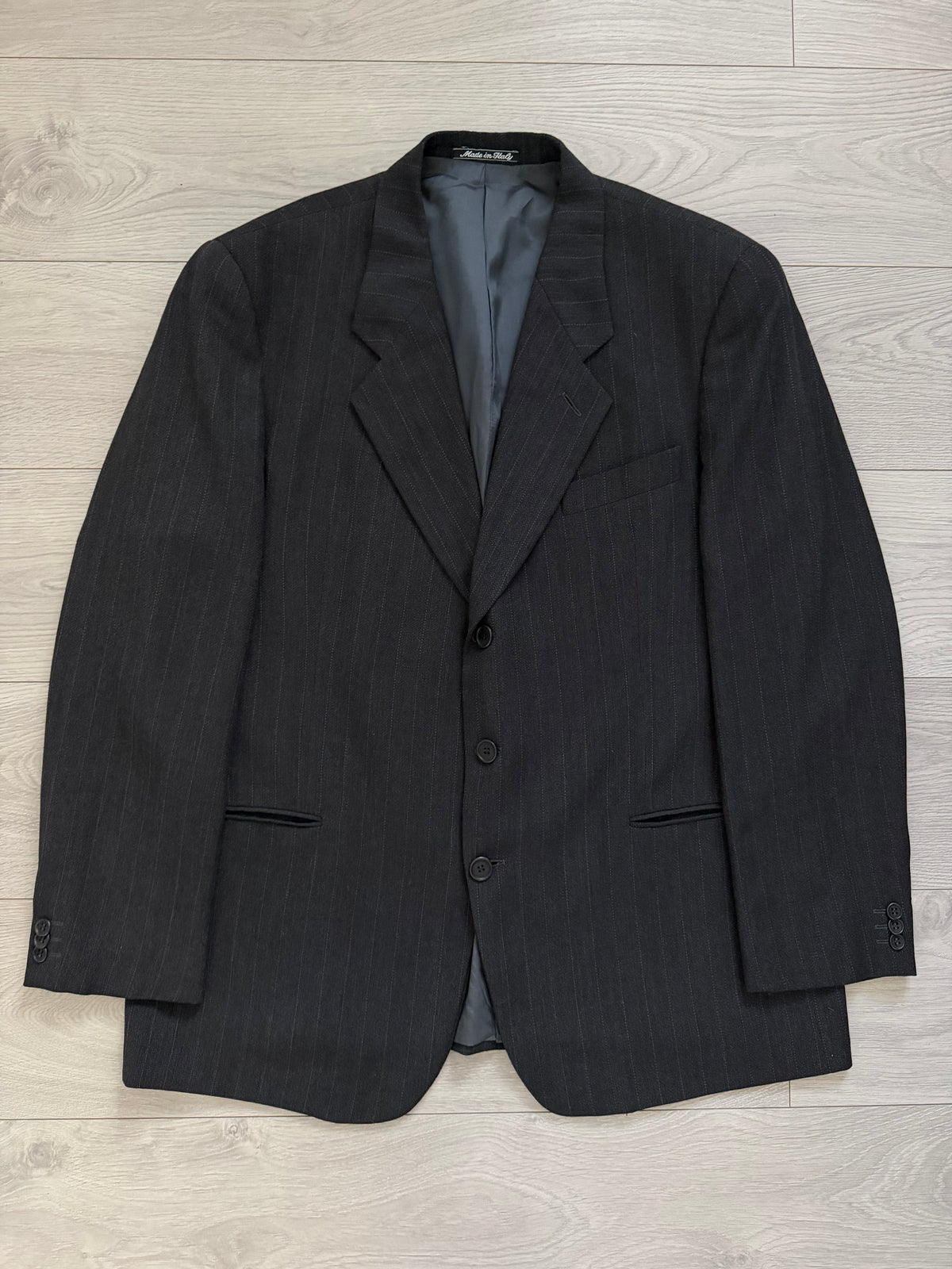 Giorgio Armani 1980s 3B Draped Textured Pleated Wool Suit Grey - Size XXL Jacket / 38" Waist