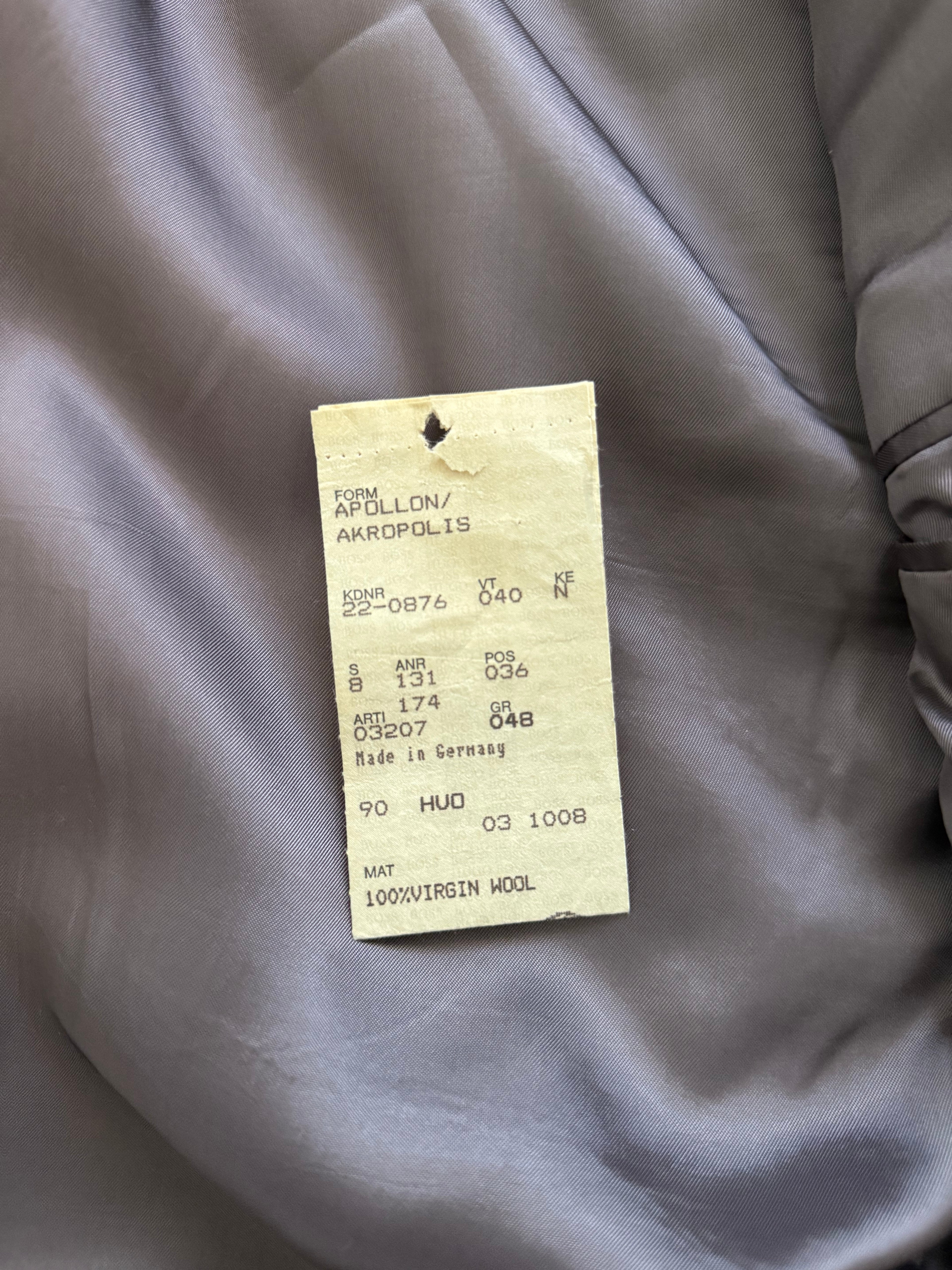 Hugo Boss 1990s 'Akropolis' 2B Zegna Fabric Pleated Wool Grey Suit - Size M Jacket / 32" Waist