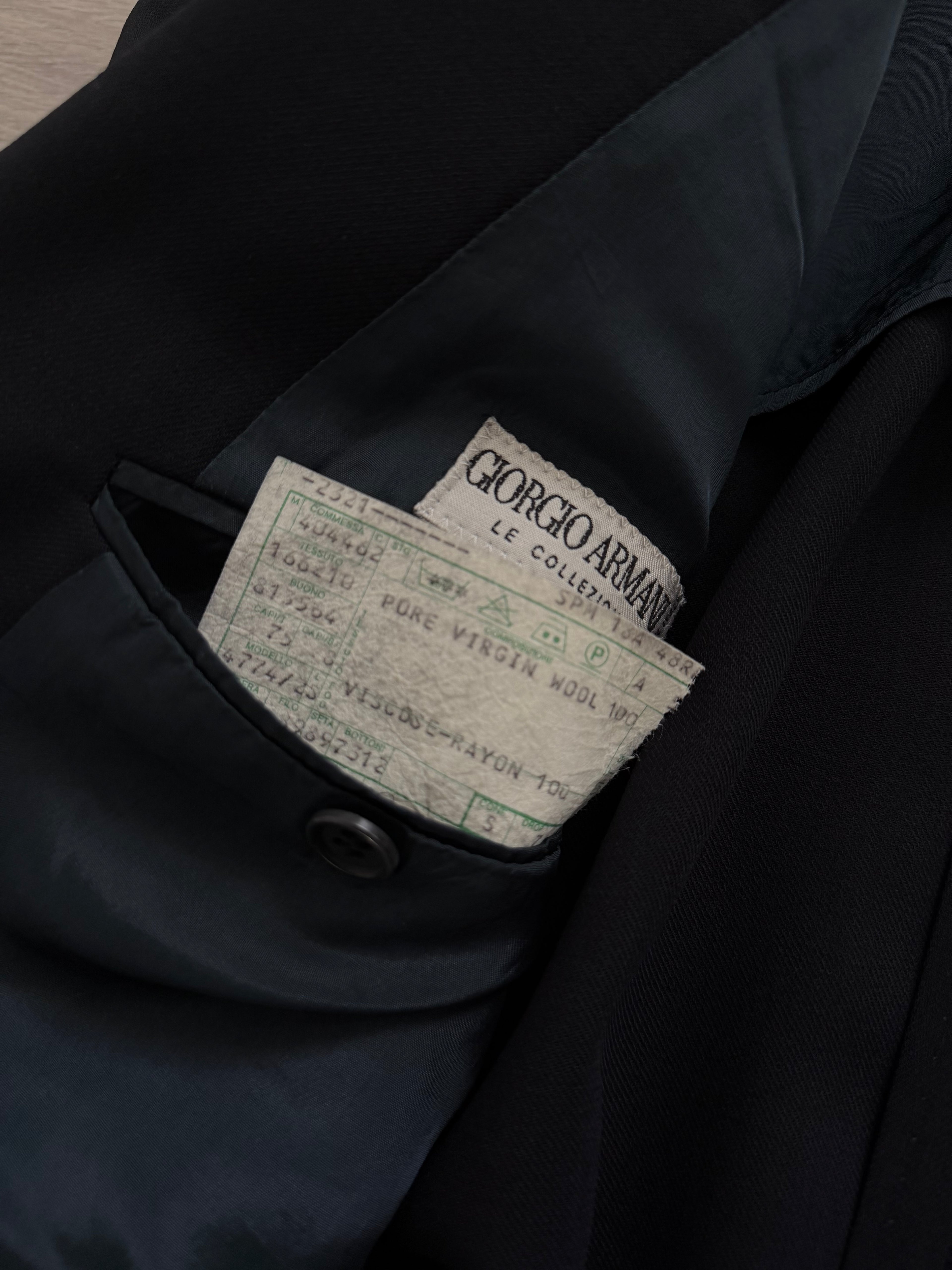 Giorgio Armani 1980s Peaked Lapel Double Breasted Wool Navy Suit - Size M Jacket / 30" Waist