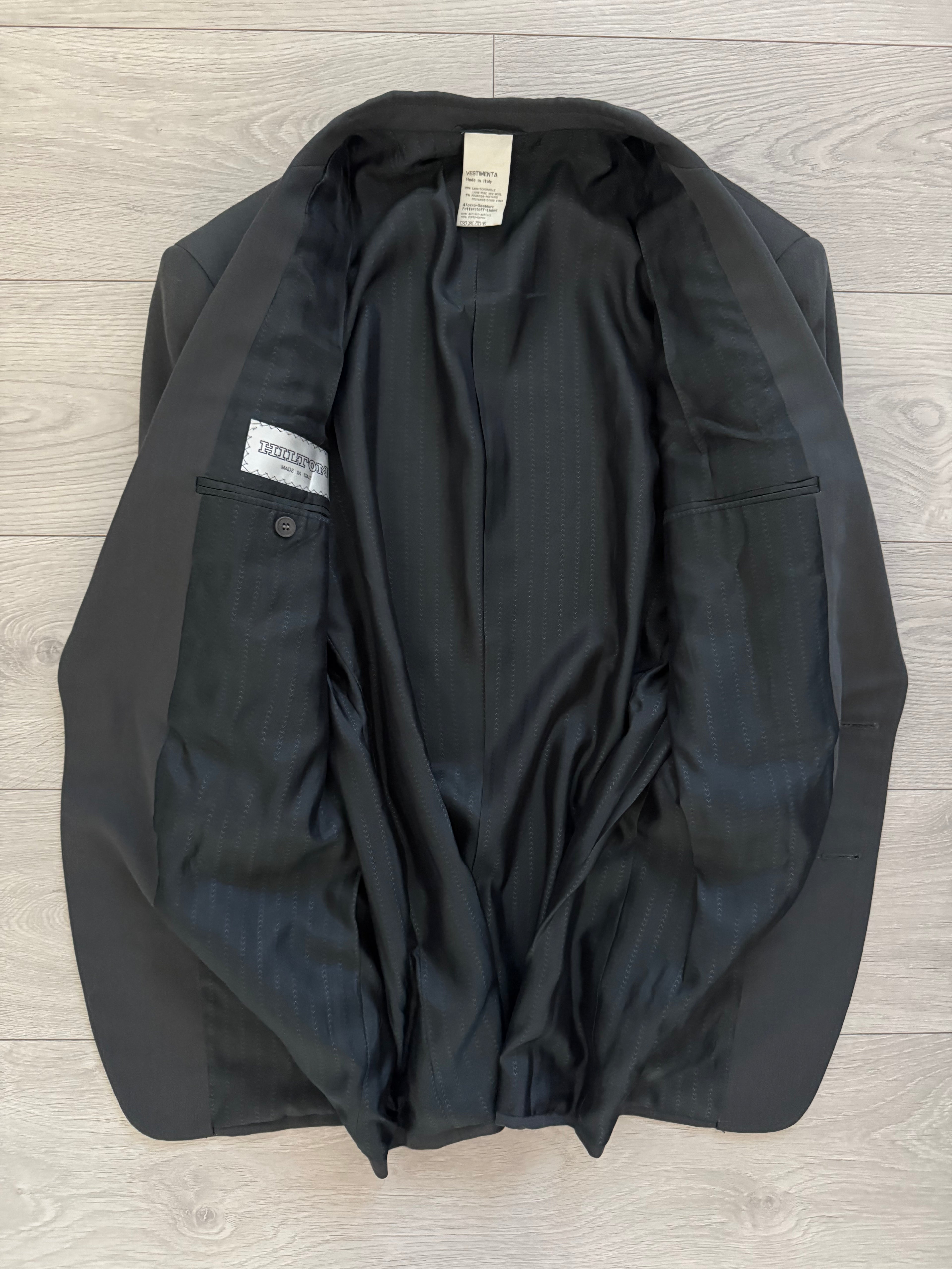 Hilton Armani Vesitmenta 1990s 2B Draped Wool Sports Jacket Blazer Charcoal Green - Size L
