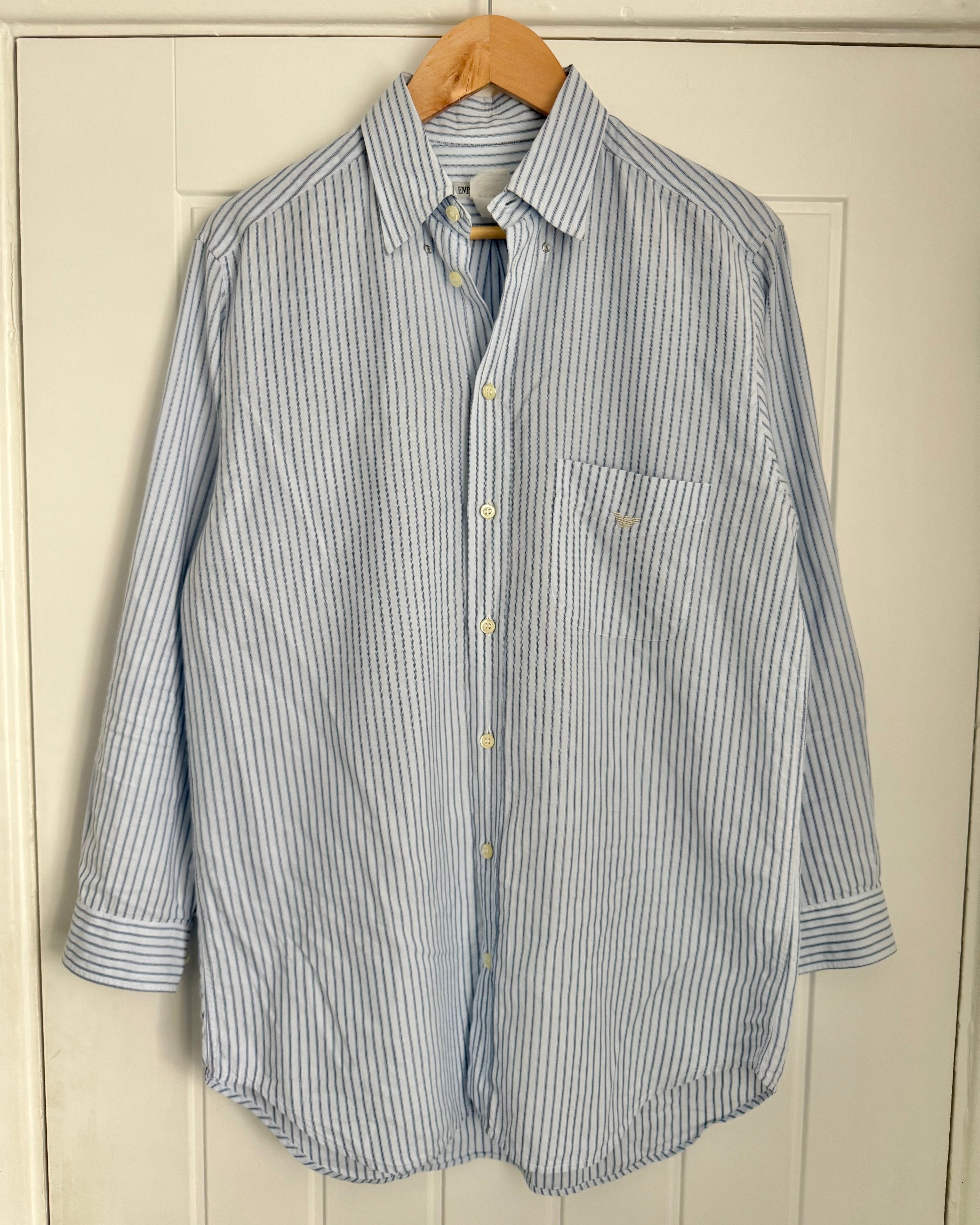 Emporio Armani 1990s Snap Collar Striped Shirt - Size S