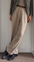 Armani 1990s Triple Pleat Beige Linen Pants - Size 34" Waist