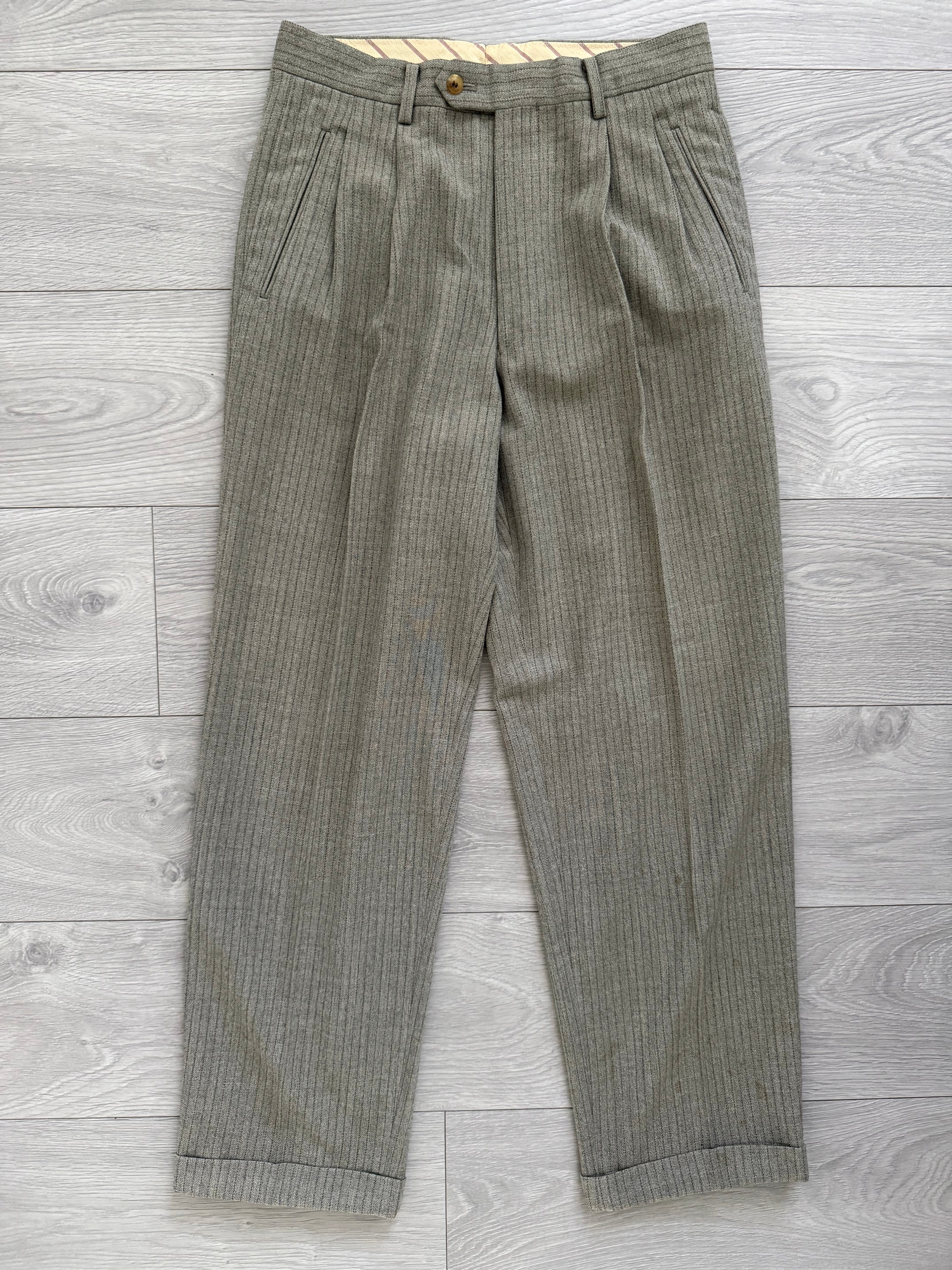 Basile 1980s Torello Viera Fabric Peaked Lapel Double Breasted Pleated Wool Suit - Size M Jacket / 31" Waist