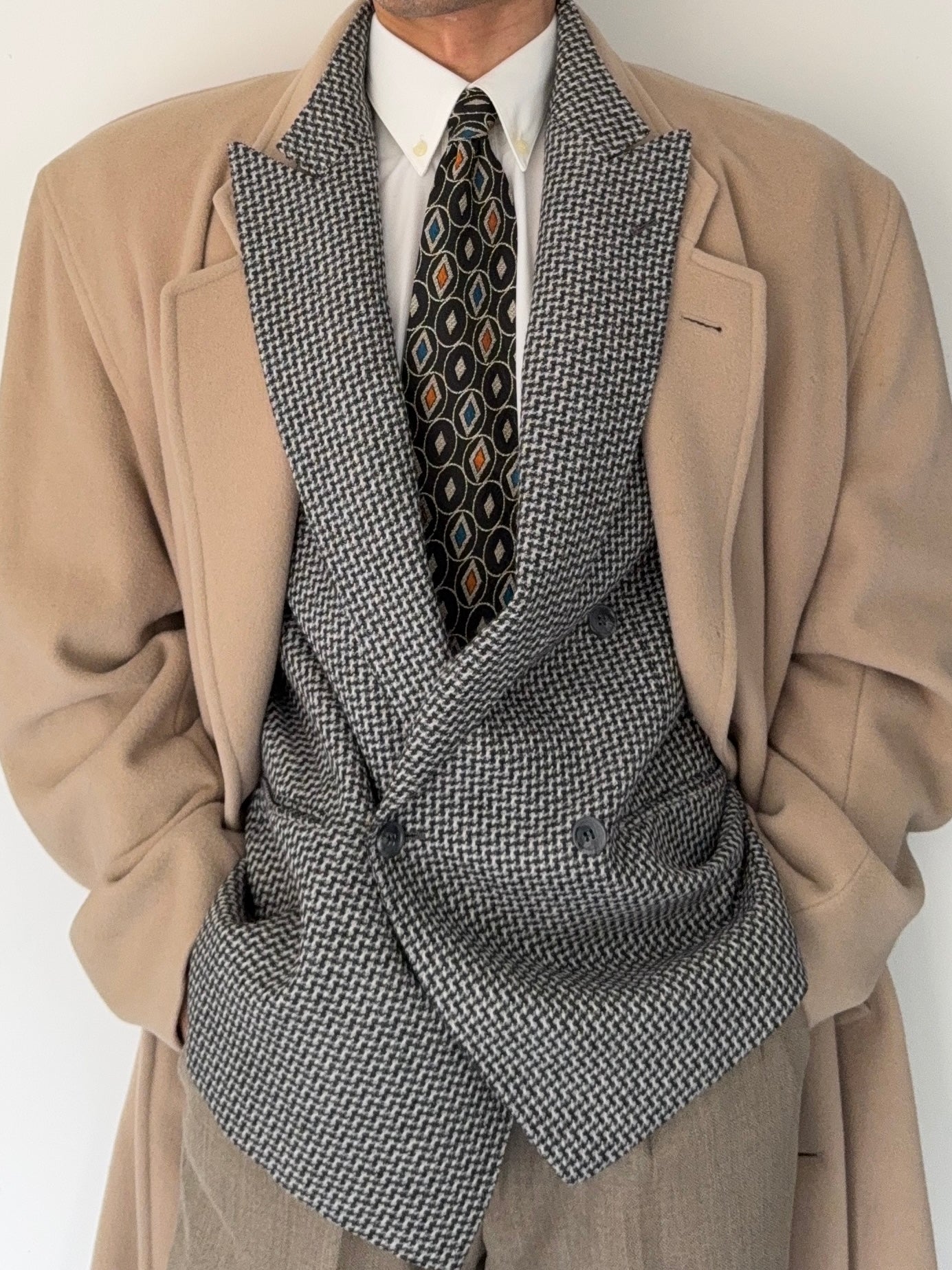 Hugo Boss 1980s 'De Tomaso' Wool Overcoat Cream - Size XL