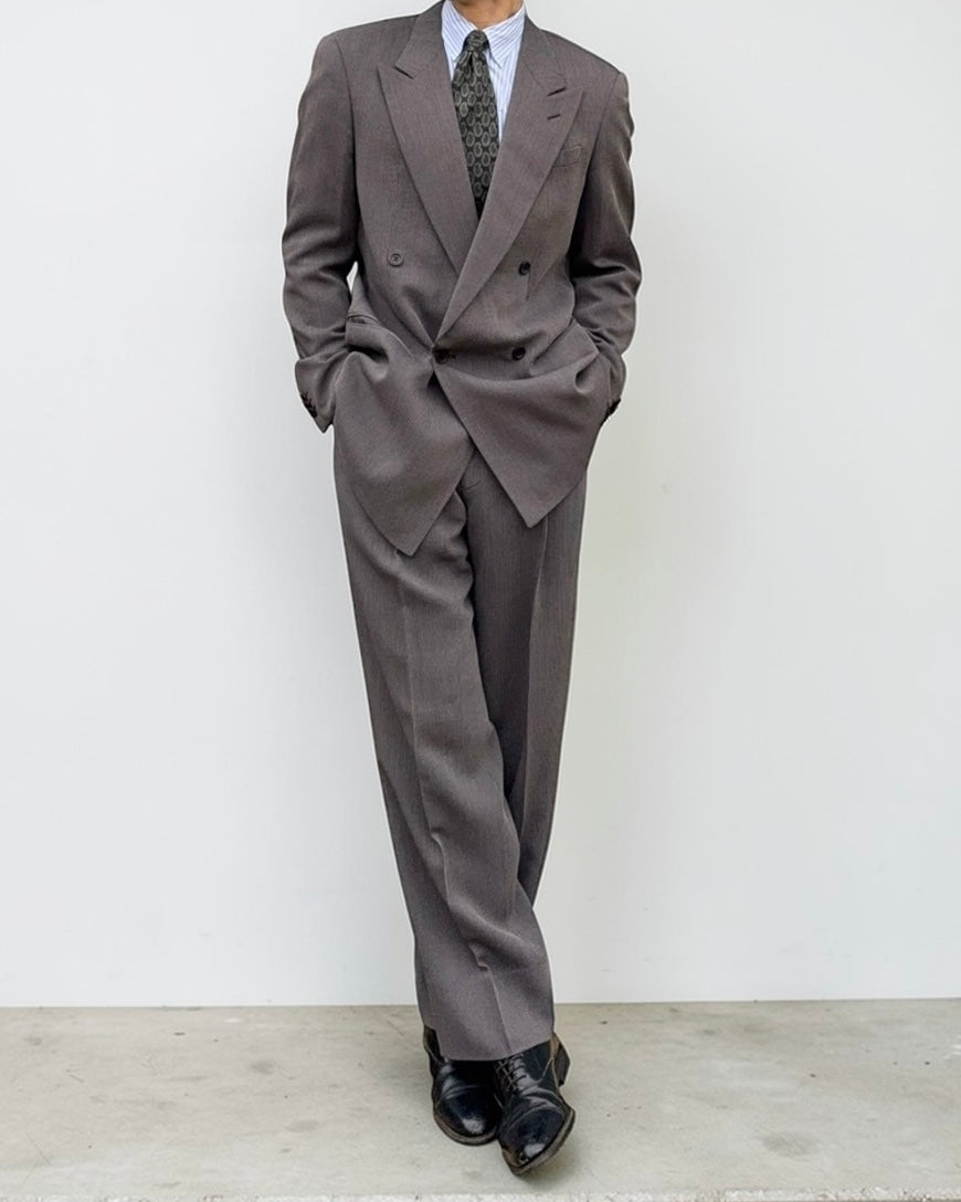 Armani 1990s Double Breasted Pleated Wool Textured Suit - Size M Jacket / 32" Waist