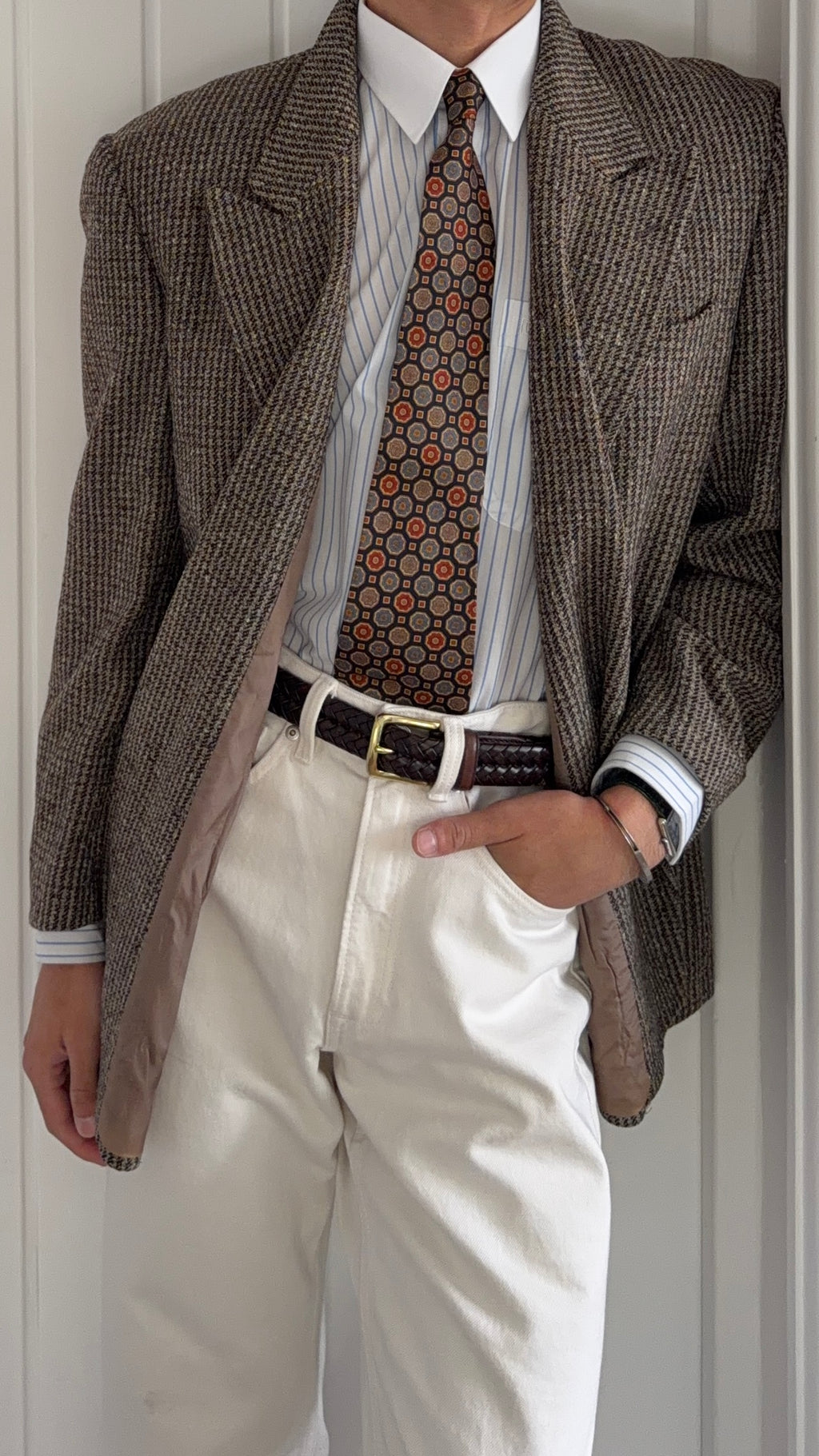 Valentino 1980s Peaked Lapel Double Breasted Textured Wool Sport Jacket Blazer - Size M